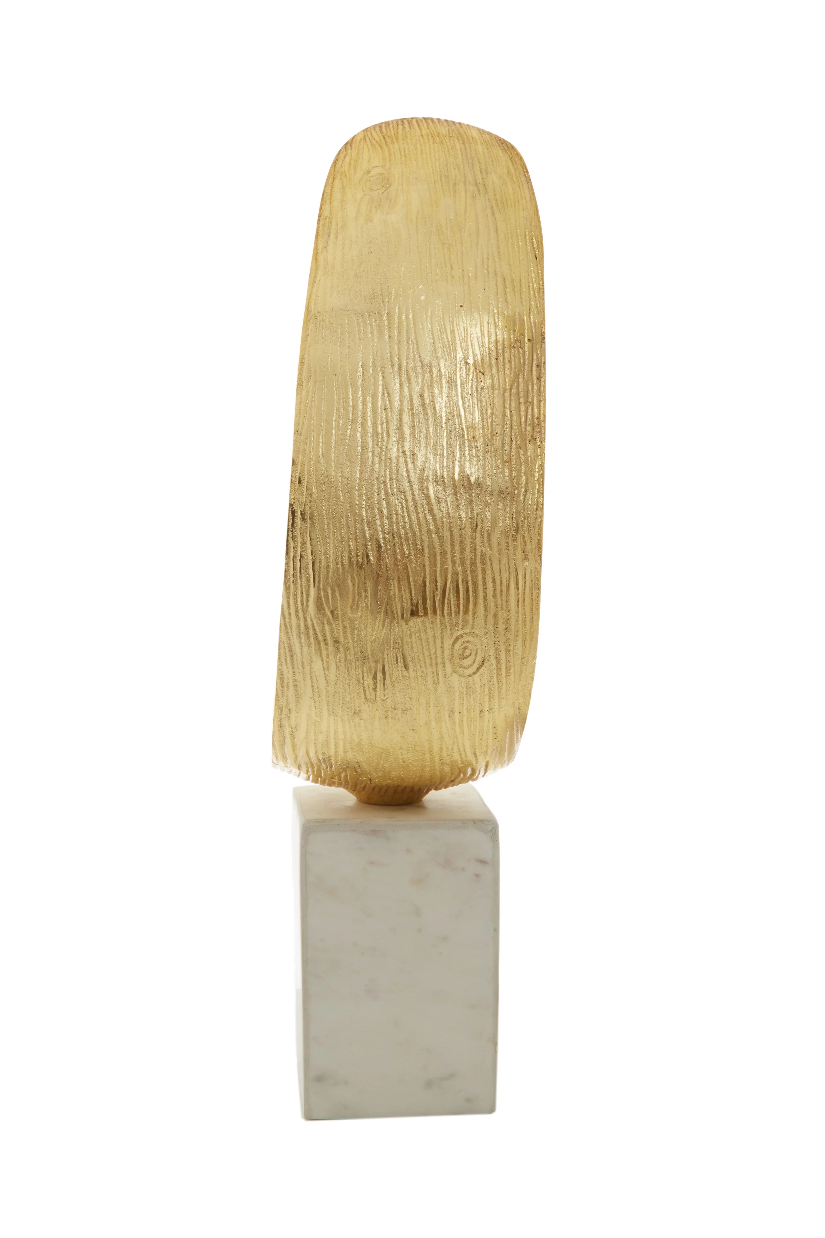 Cleo Gold Finish Curl Sculpture on White Marble Base