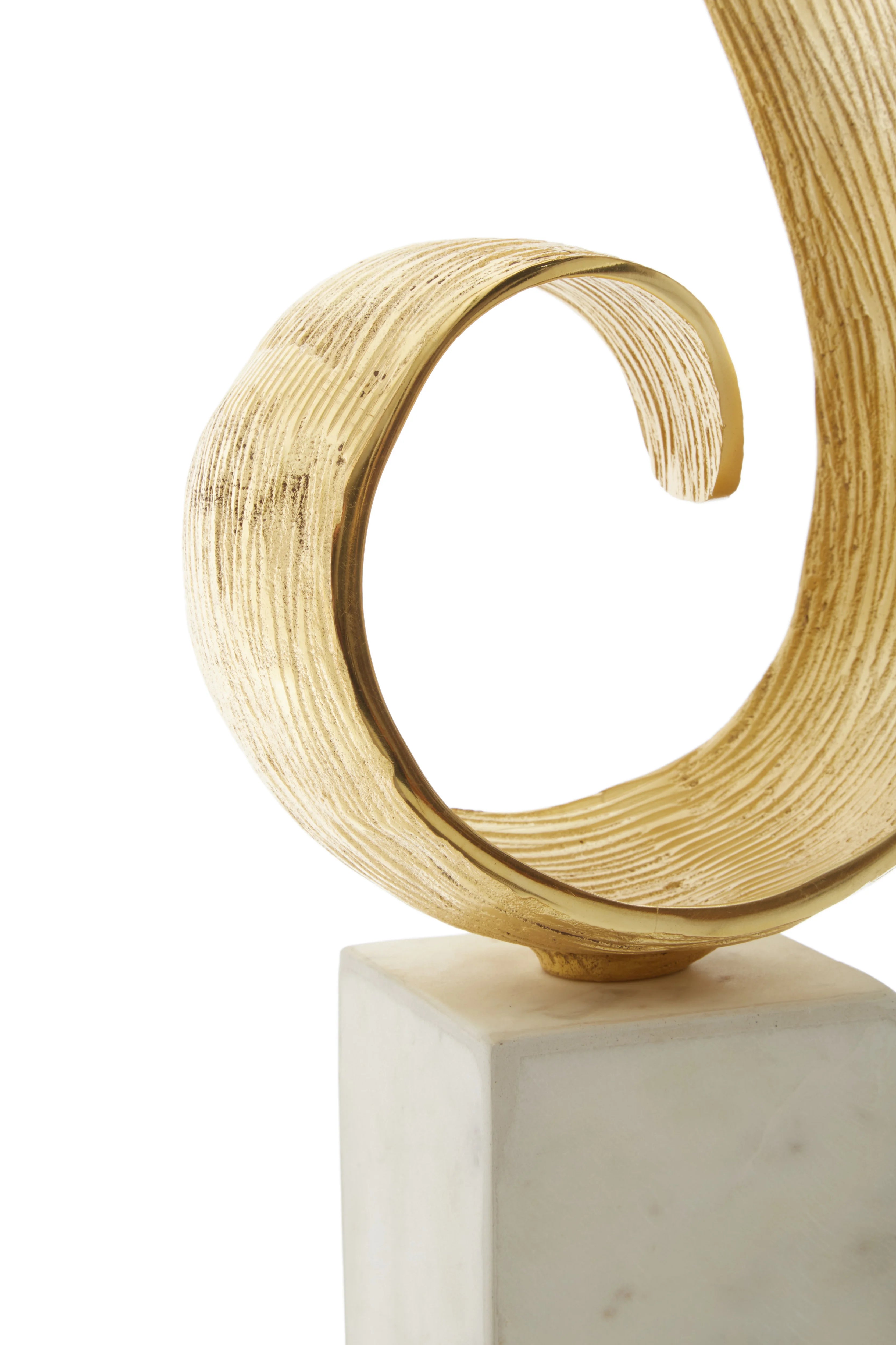 Cleo Gold Finish Curl Sculpture on White Marble Base