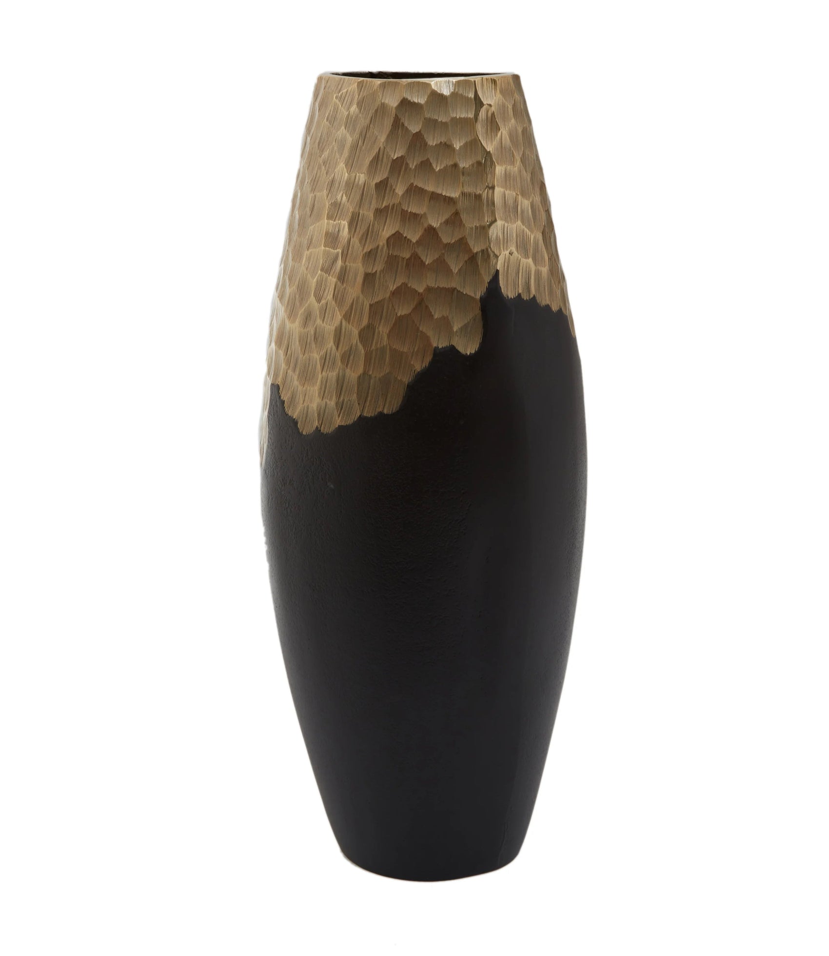 Capella Matte Black & Gold Dimpled Cylinder Vase | Small