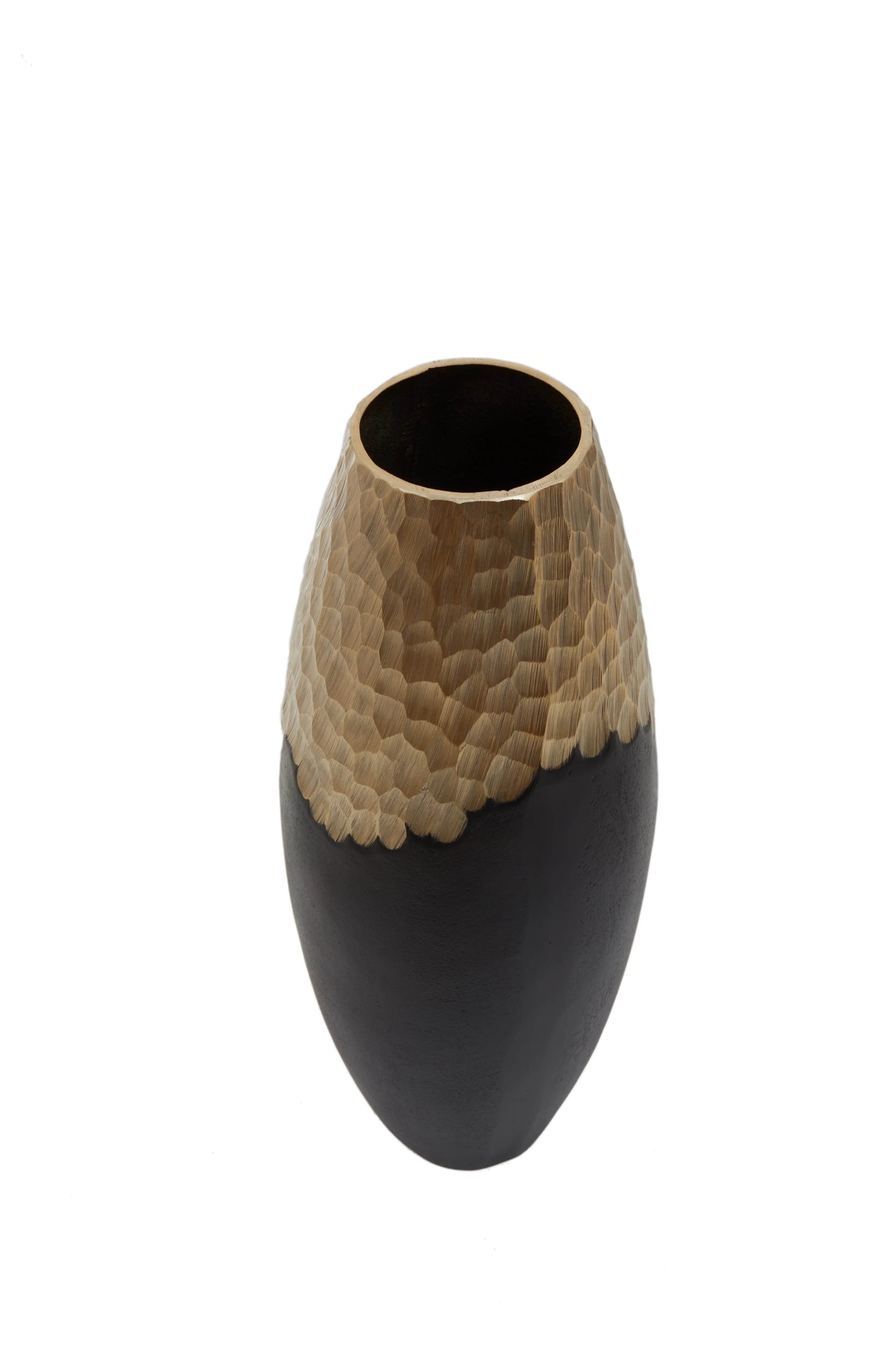 Capella Matte Black & Gold Dimpled Cylinder Vase | Large