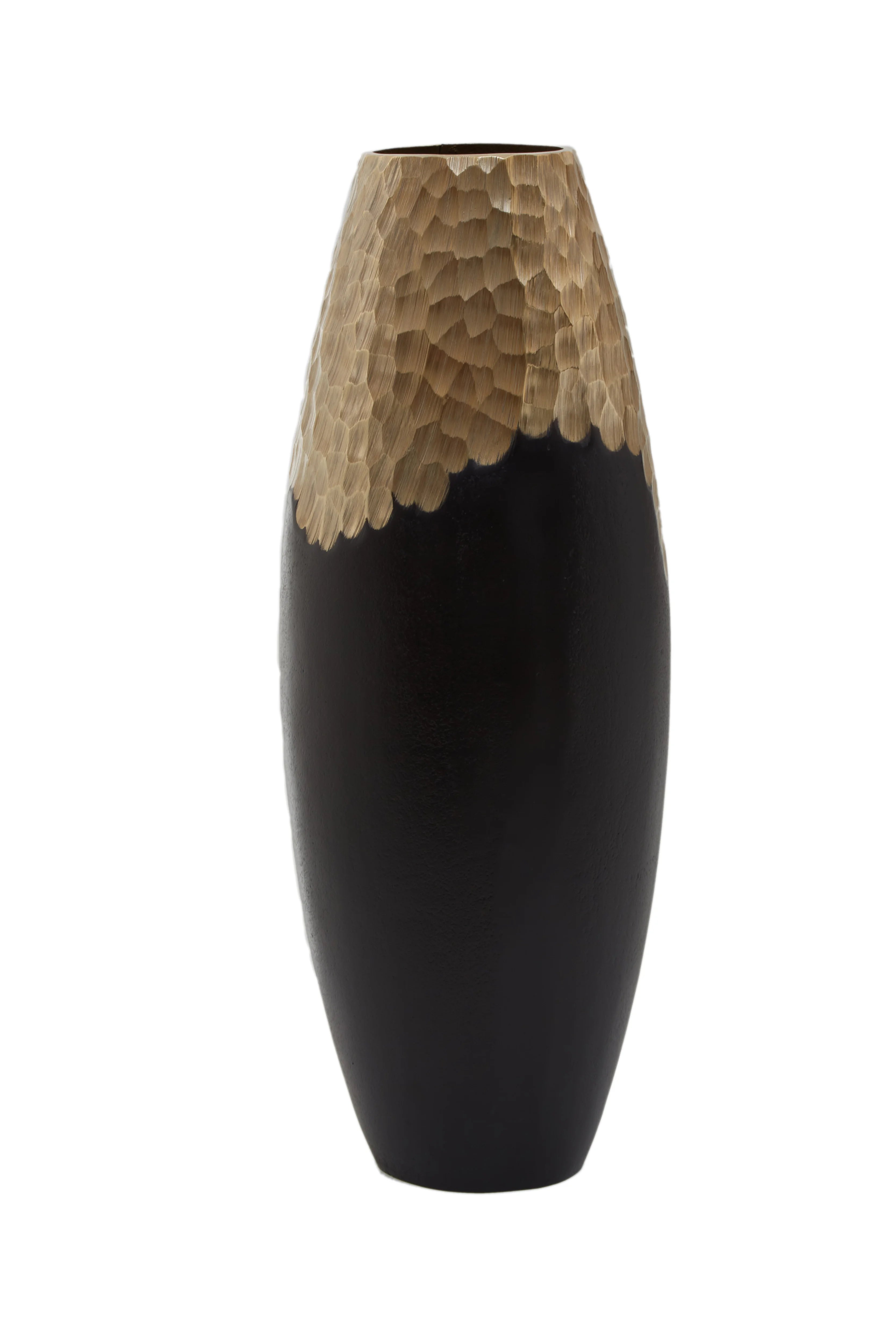 Capella Matte Black & Gold Dimpled Cylinder Vase | Large