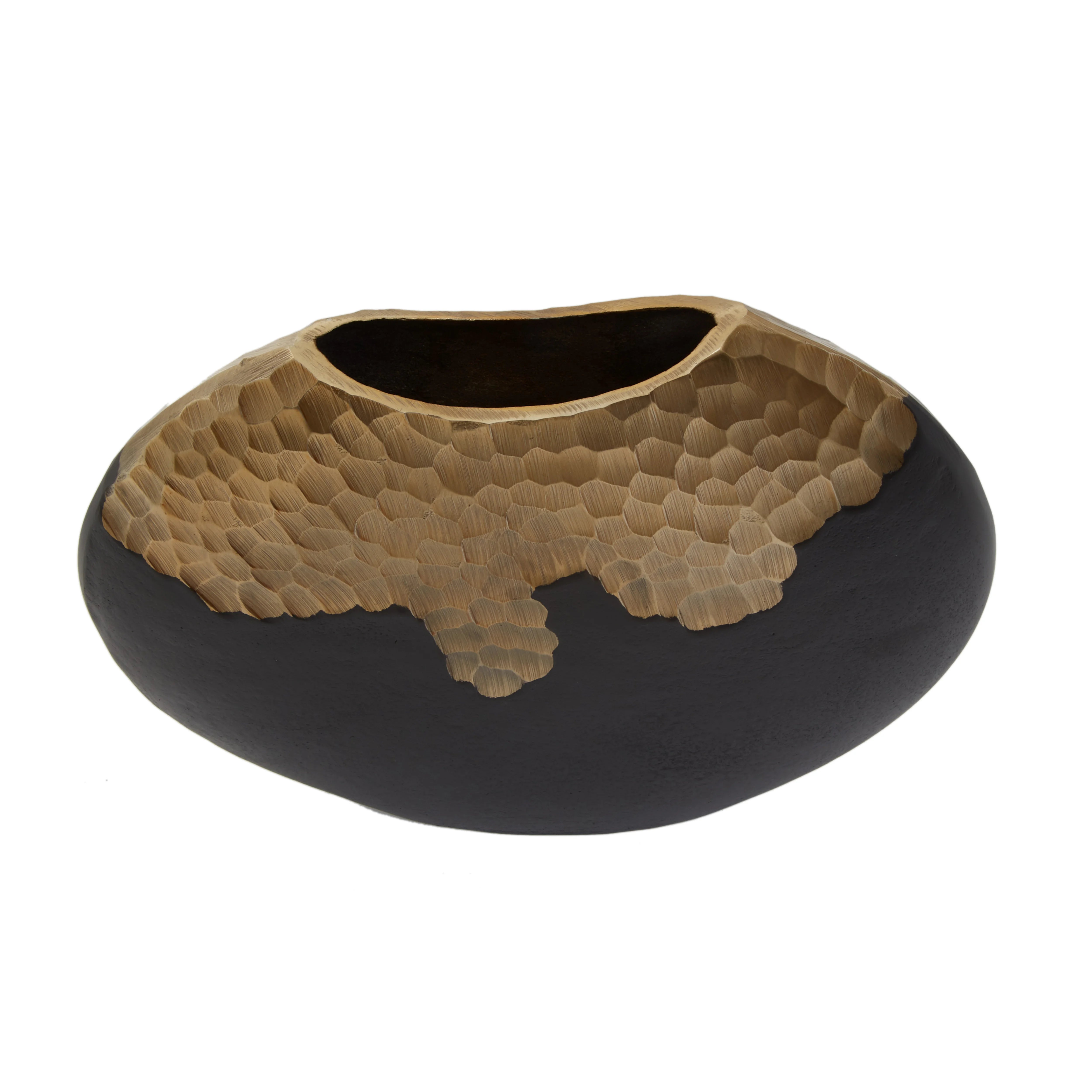 Capella Matte Black & Gold Dimpled Round Vase | Small