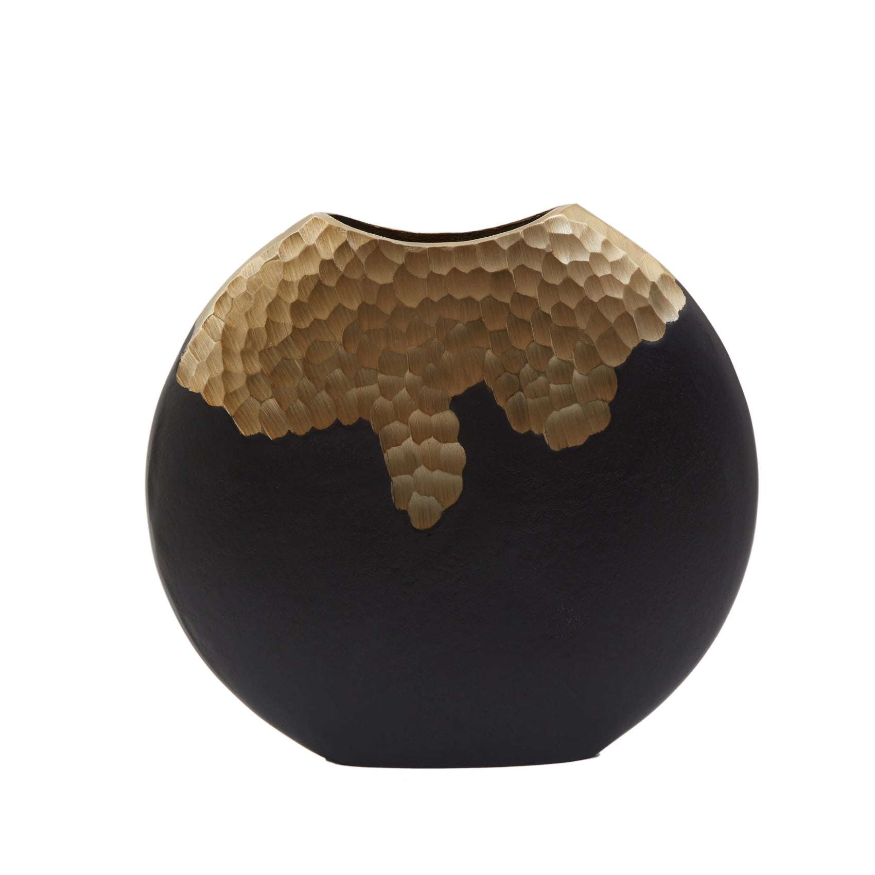 Capella Matte Black & Gold Dimpled Round Vase | Small