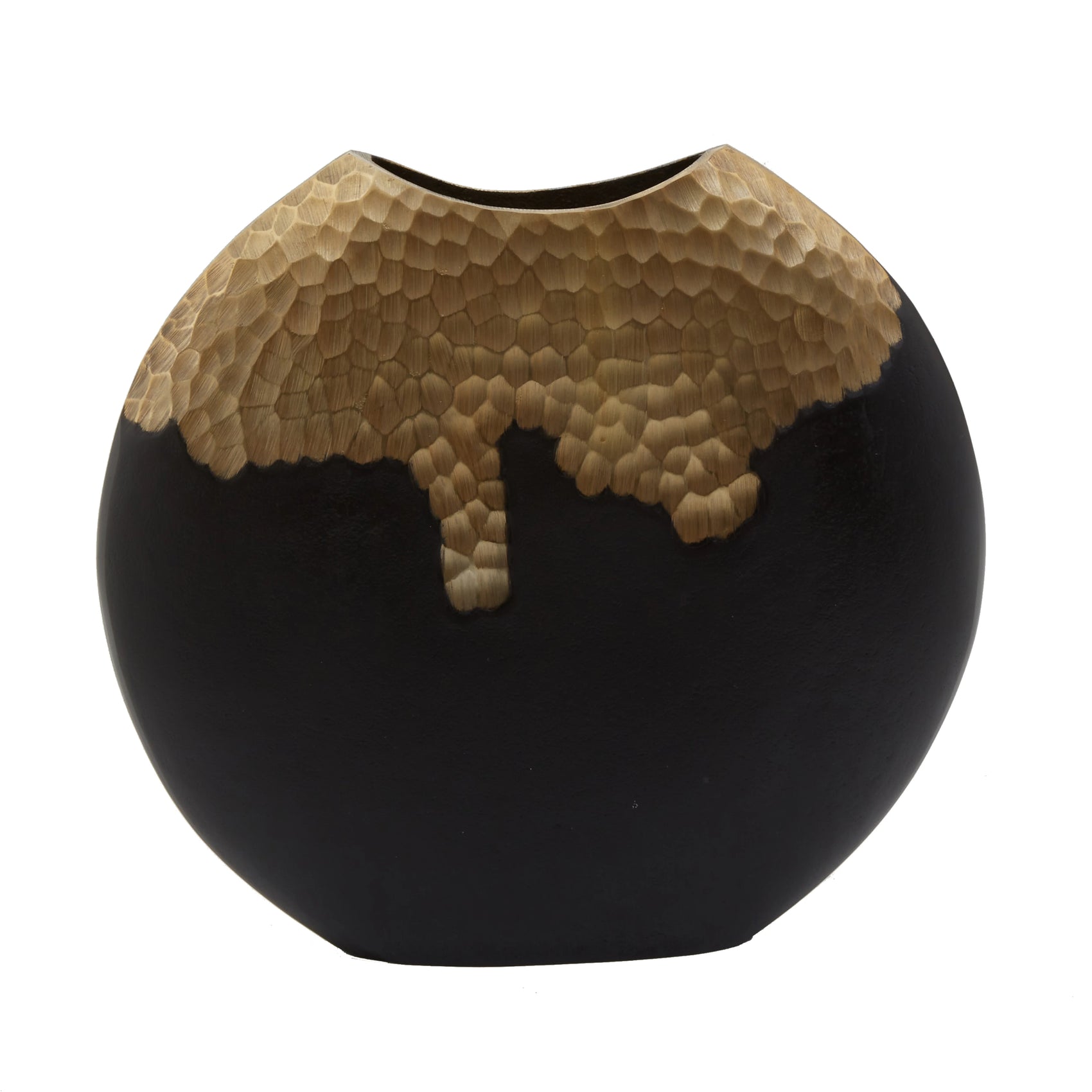 Capella Matte Black & Gold Dimpled Round Vase | Large