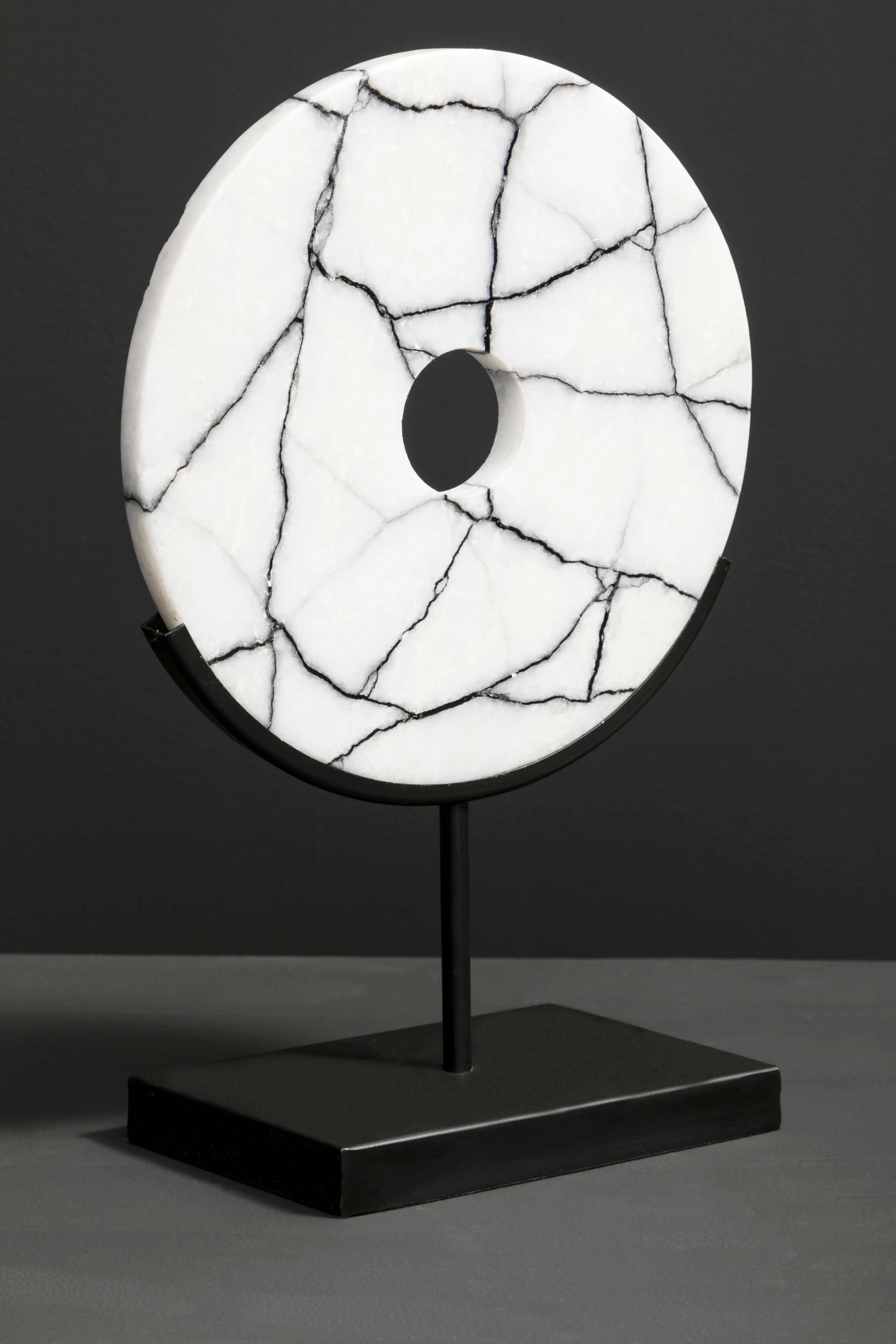 Citterio White Marble Disc Sculpture On Black Stand