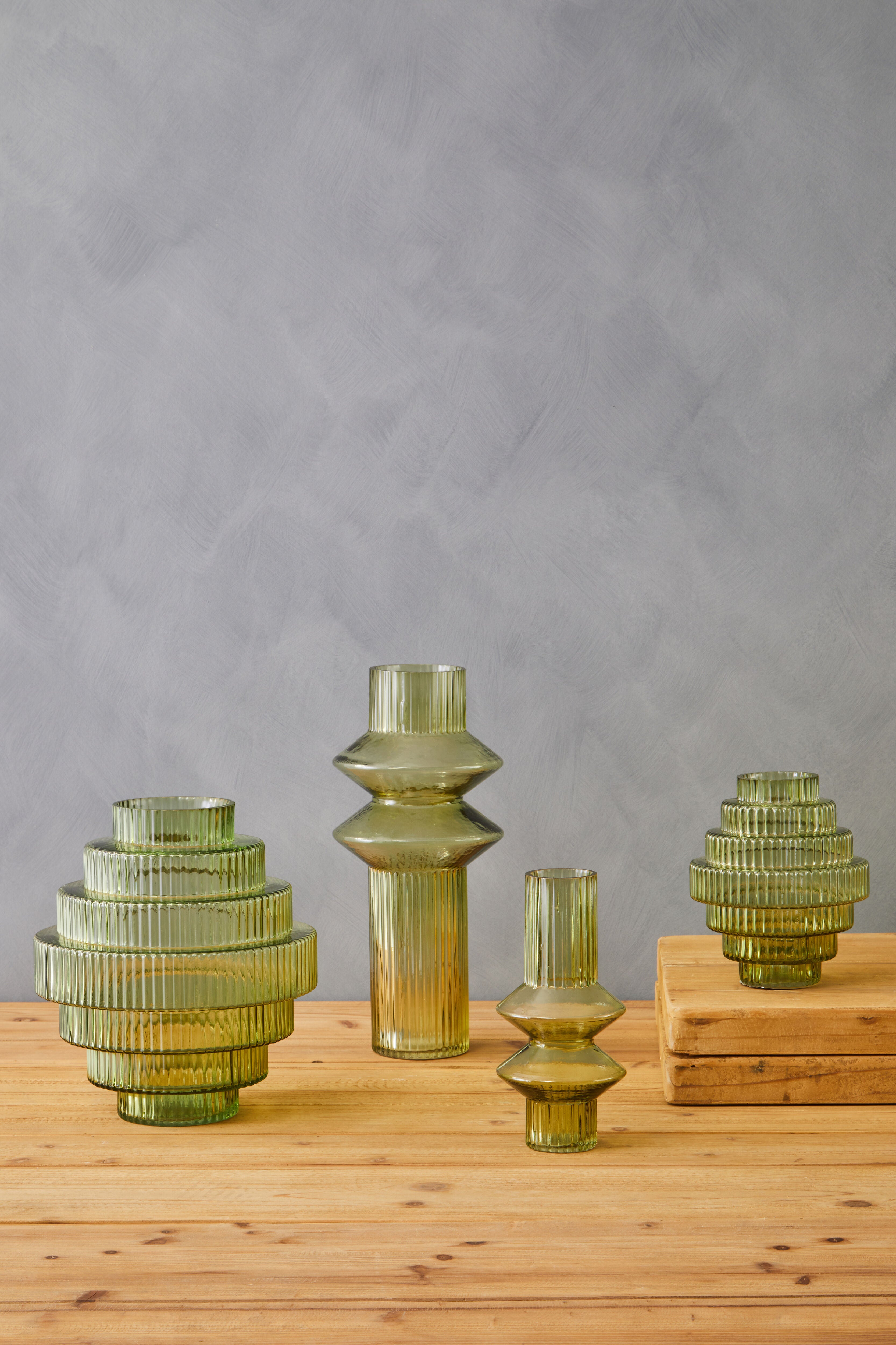 Ackley Tiered Ribbed Soft Green Glass Vase | Small