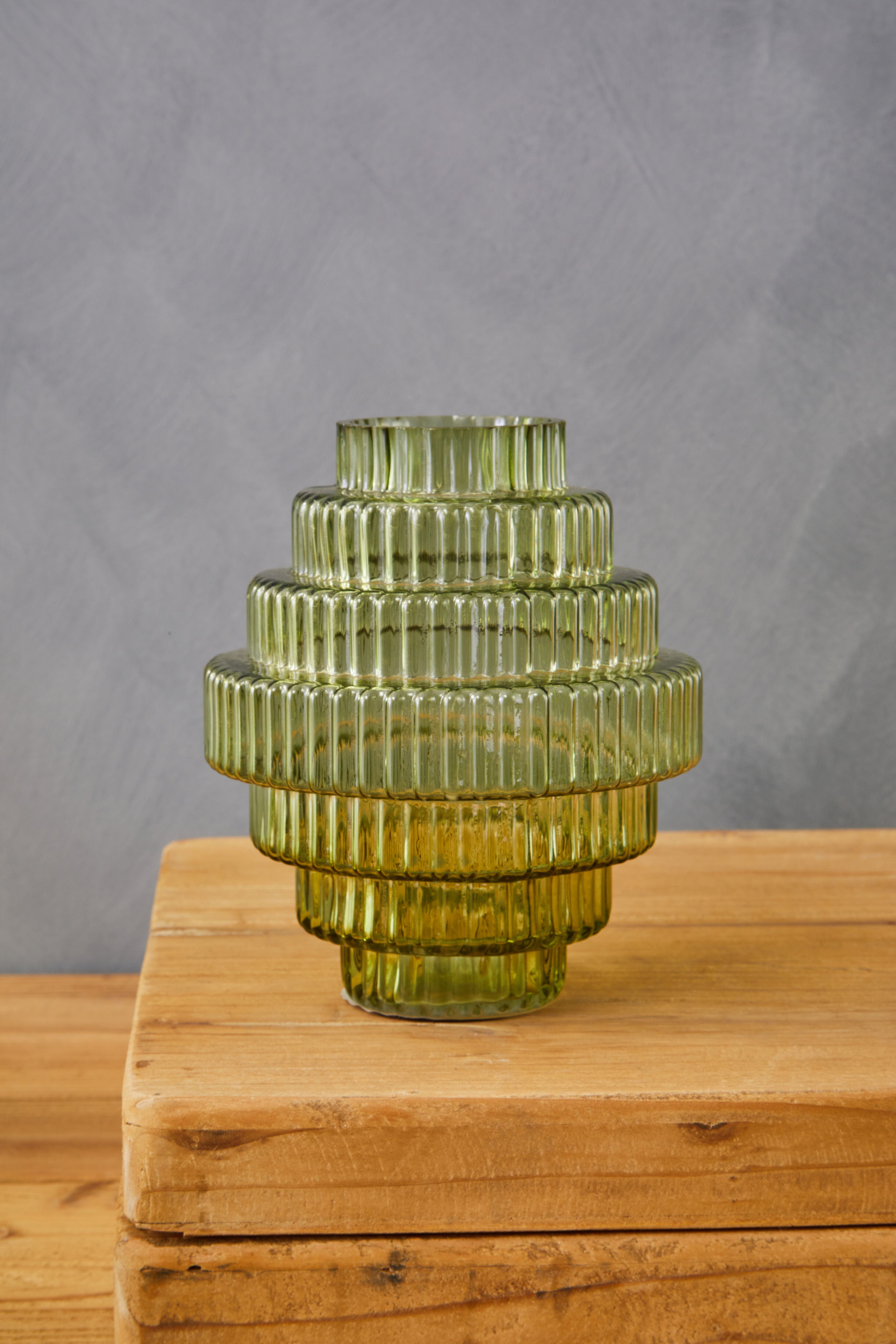 Ackley Tiered Ribbed Soft Green Glass Vase | Small