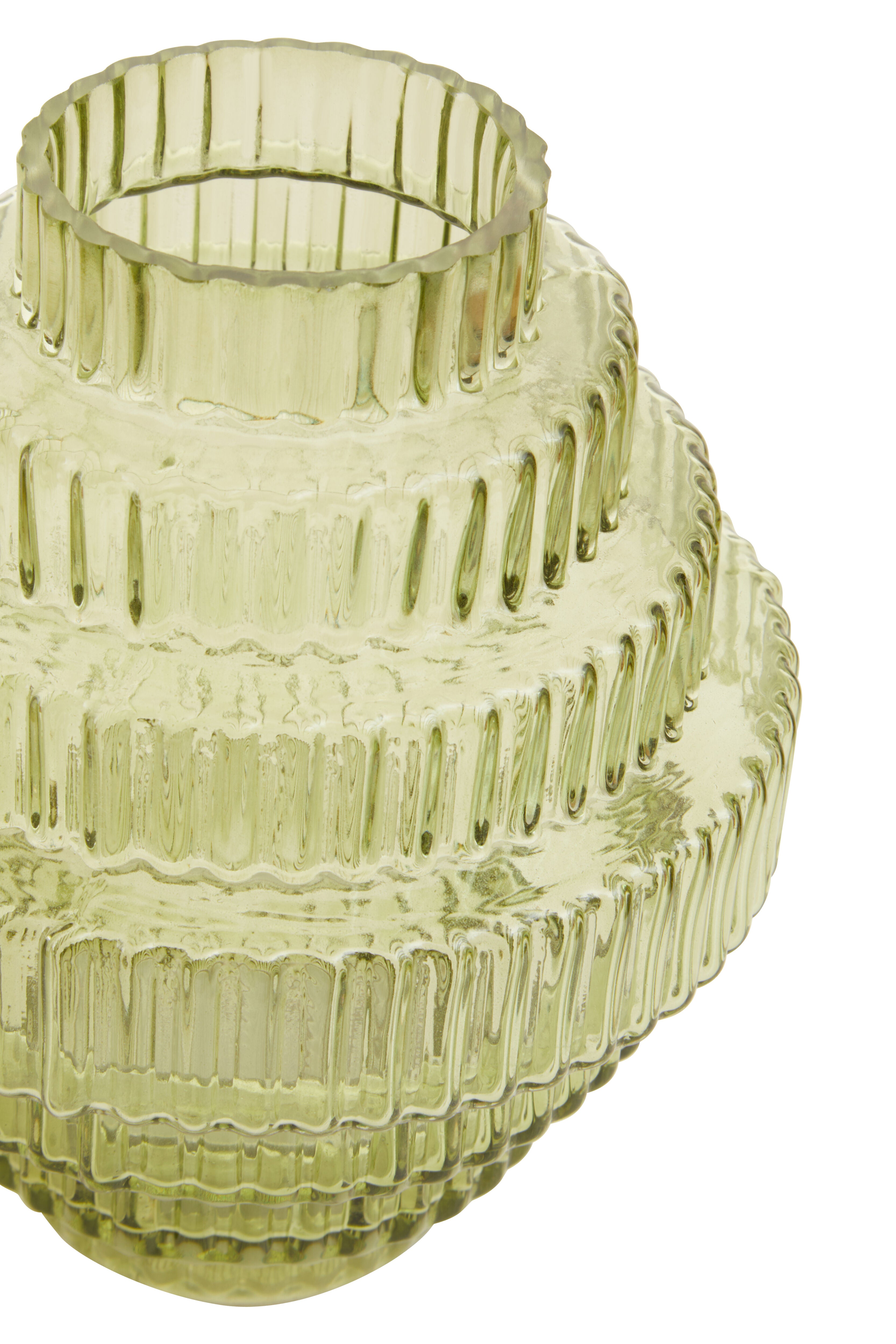 Ackley Tiered Ribbed Soft Green Glass Vase | Small