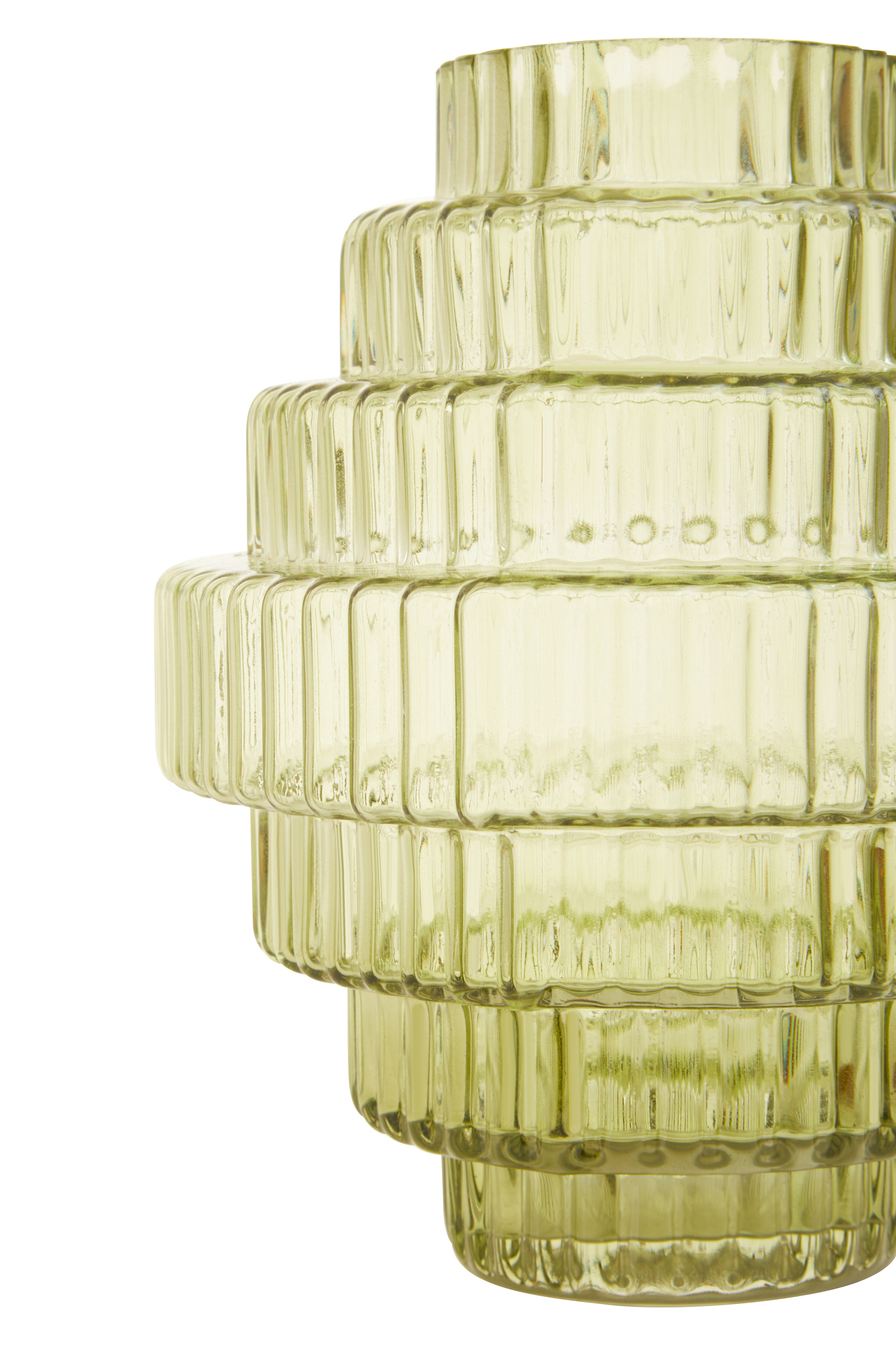 Ackley Tiered Ribbed Soft Green Glass Vase | Small