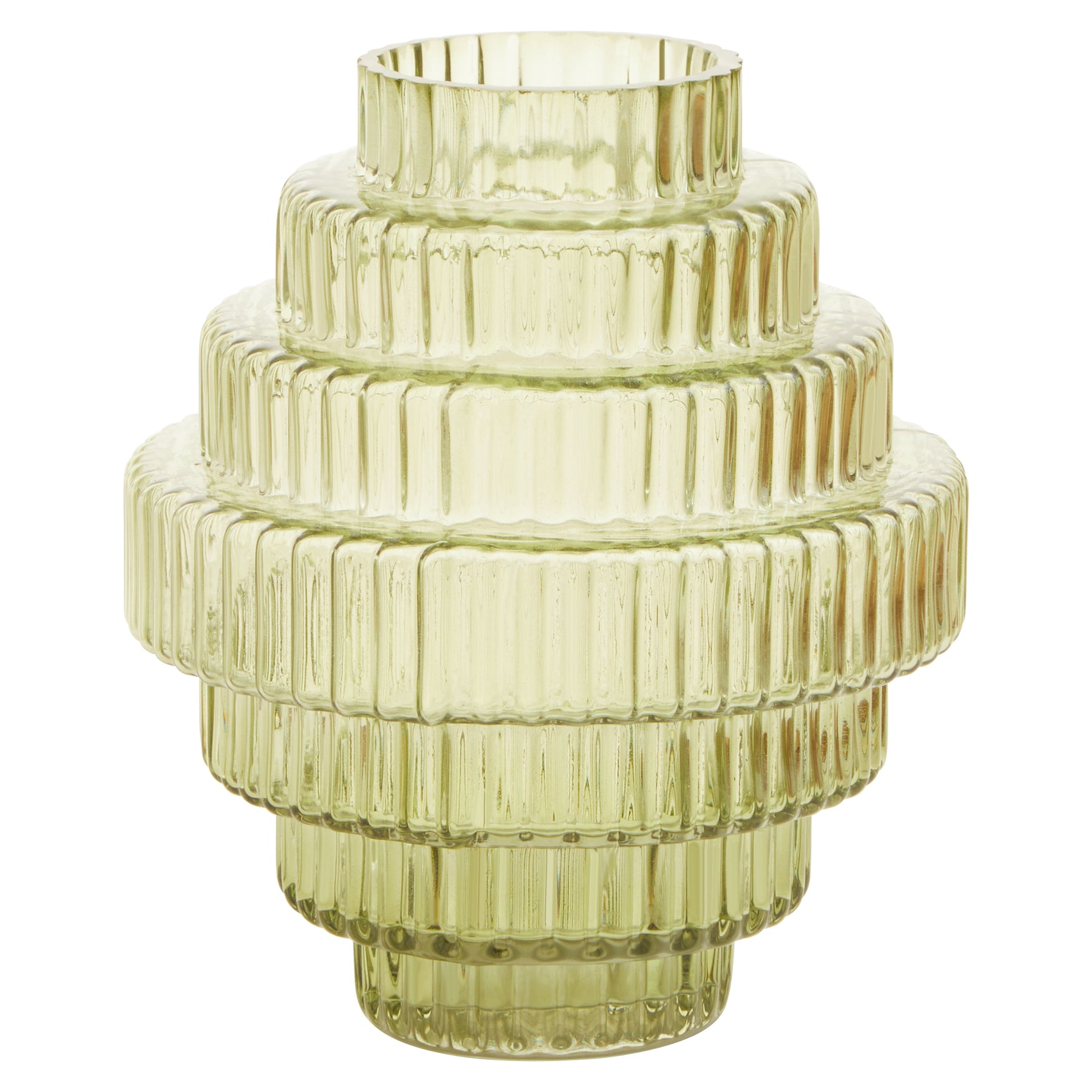 Ackley Tiered Ribbed Soft Green Glass Vase | Small