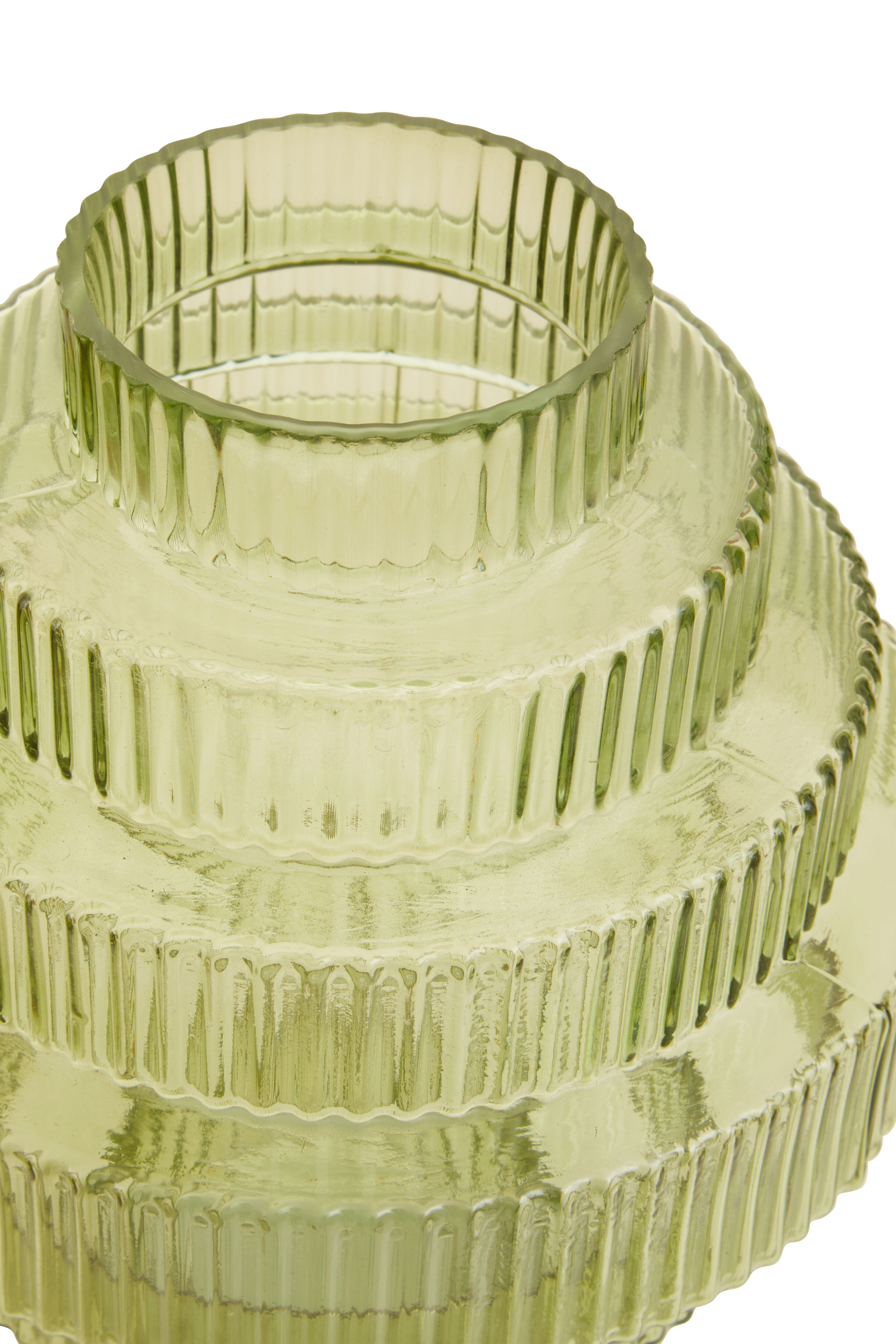 Ackley Tiered Ribbed Soft Green Glass Vase | Large