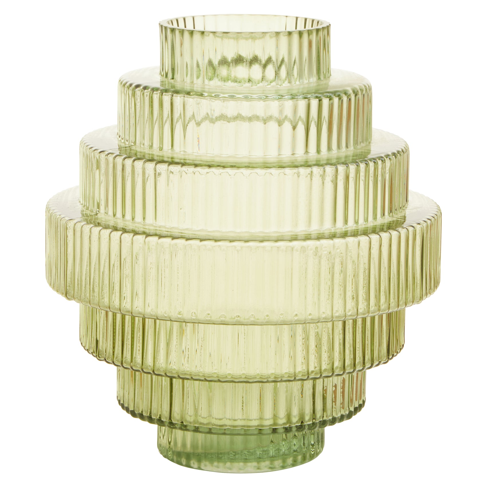 Ackley Tiered Ribbed Soft Green Glass Vase | Large