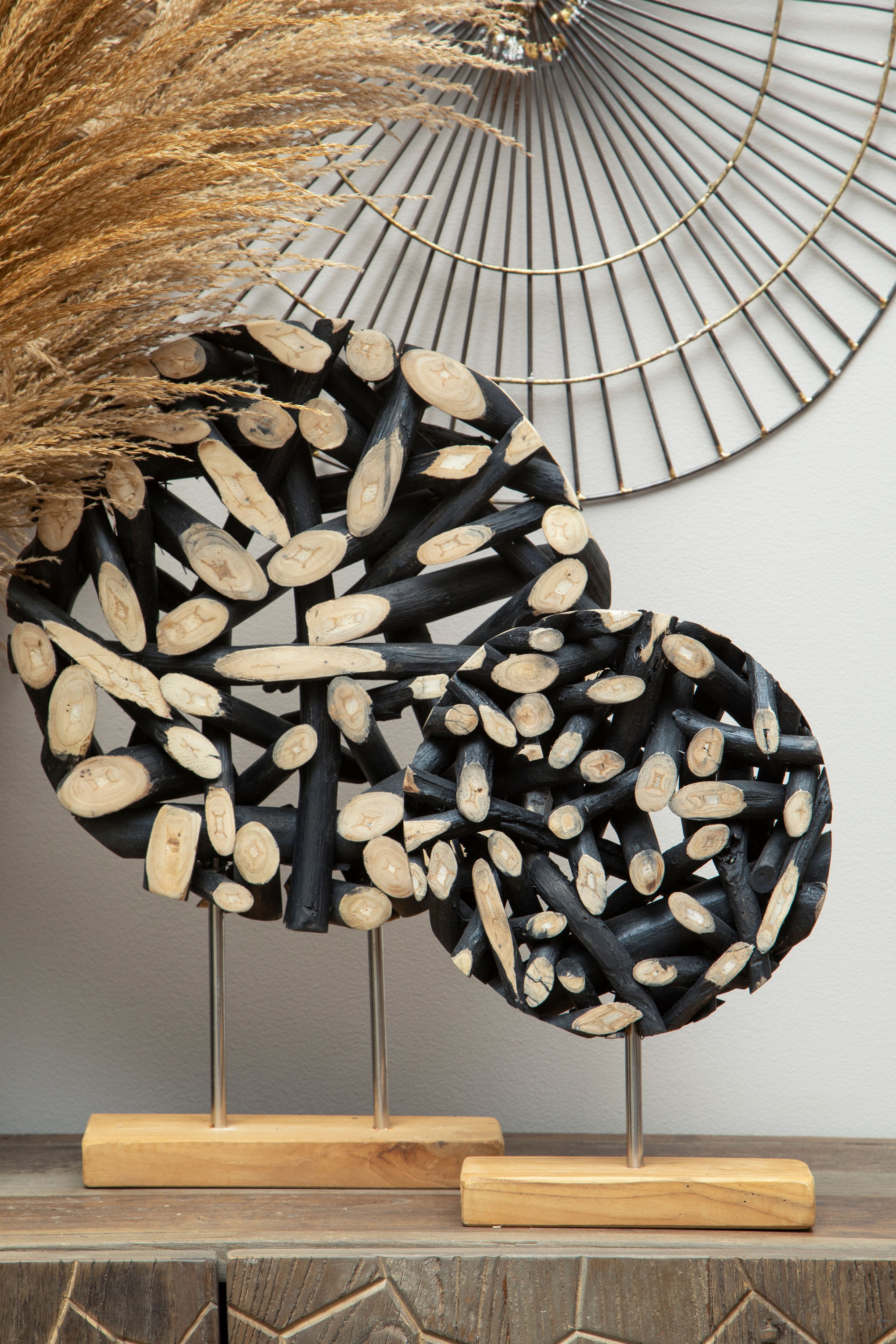 Lyra Rustic Teak Wood Cluster Sculpture | Small