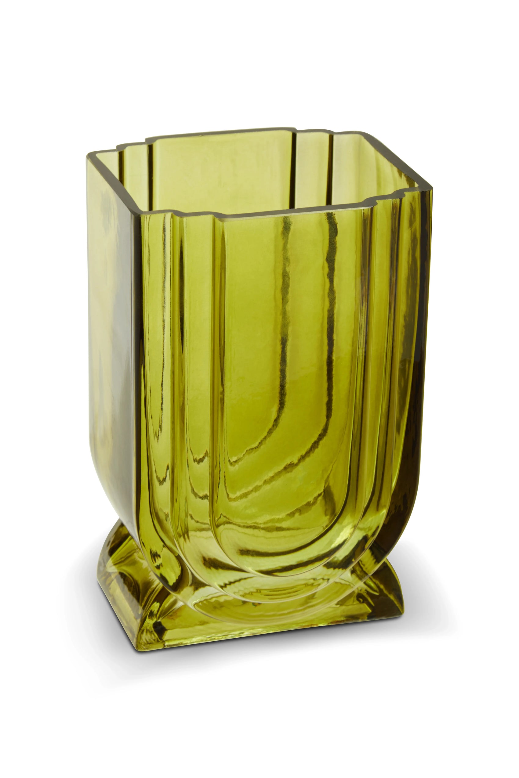 Anzio Olive Green Glass Debossed Vase | Small