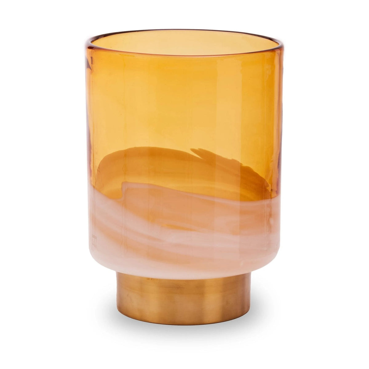 Lucent Small Amber Marbled Glass & Gold Base Vase