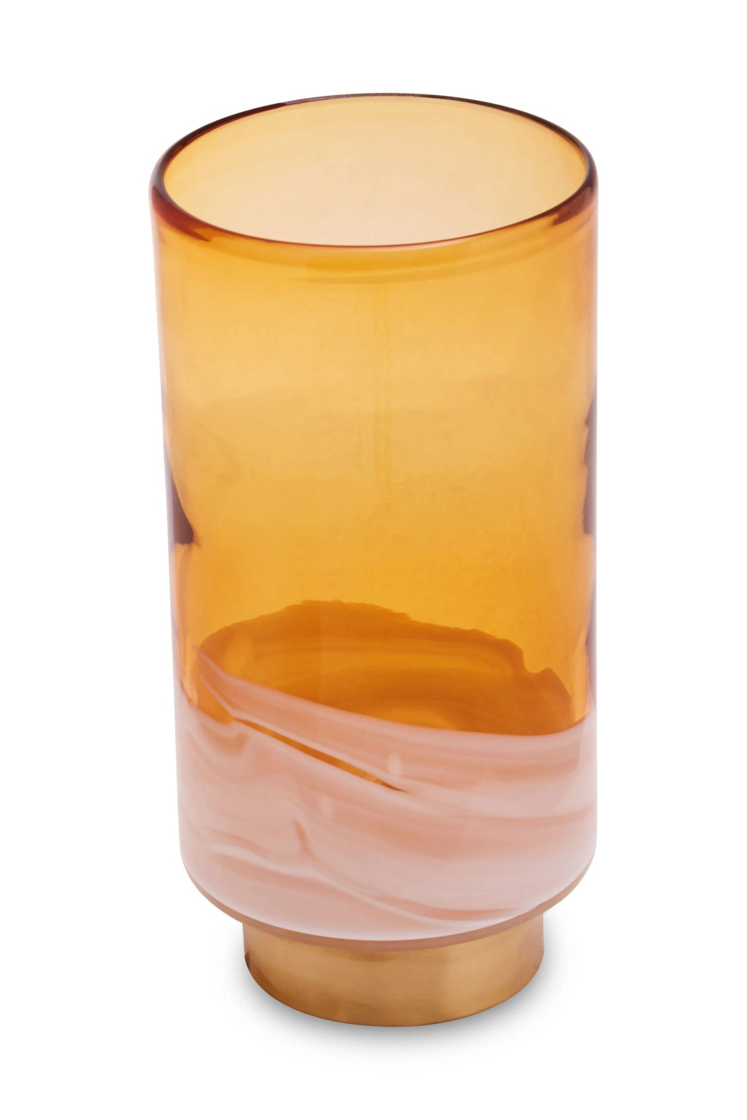 Lucent Large Amber Marbled Glass & Gold Base Vase