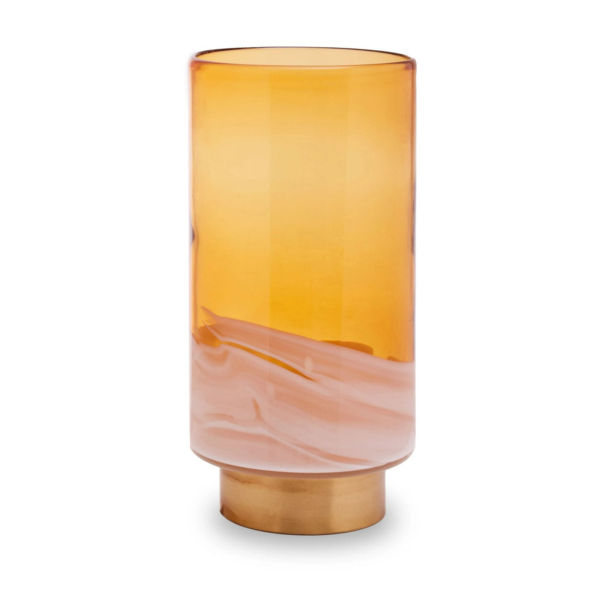 Lucent Large Amber Marbled Glass & Gold Base Vase