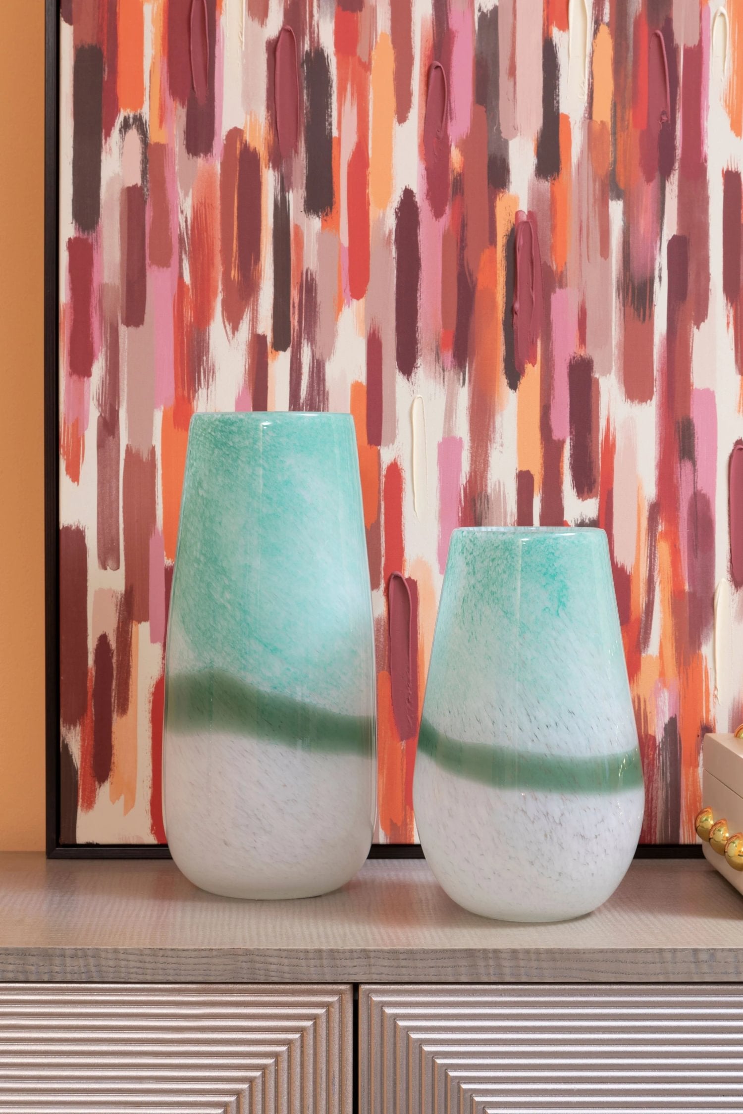 Mosaic Small Turquoise & White Ombre Glass Vase