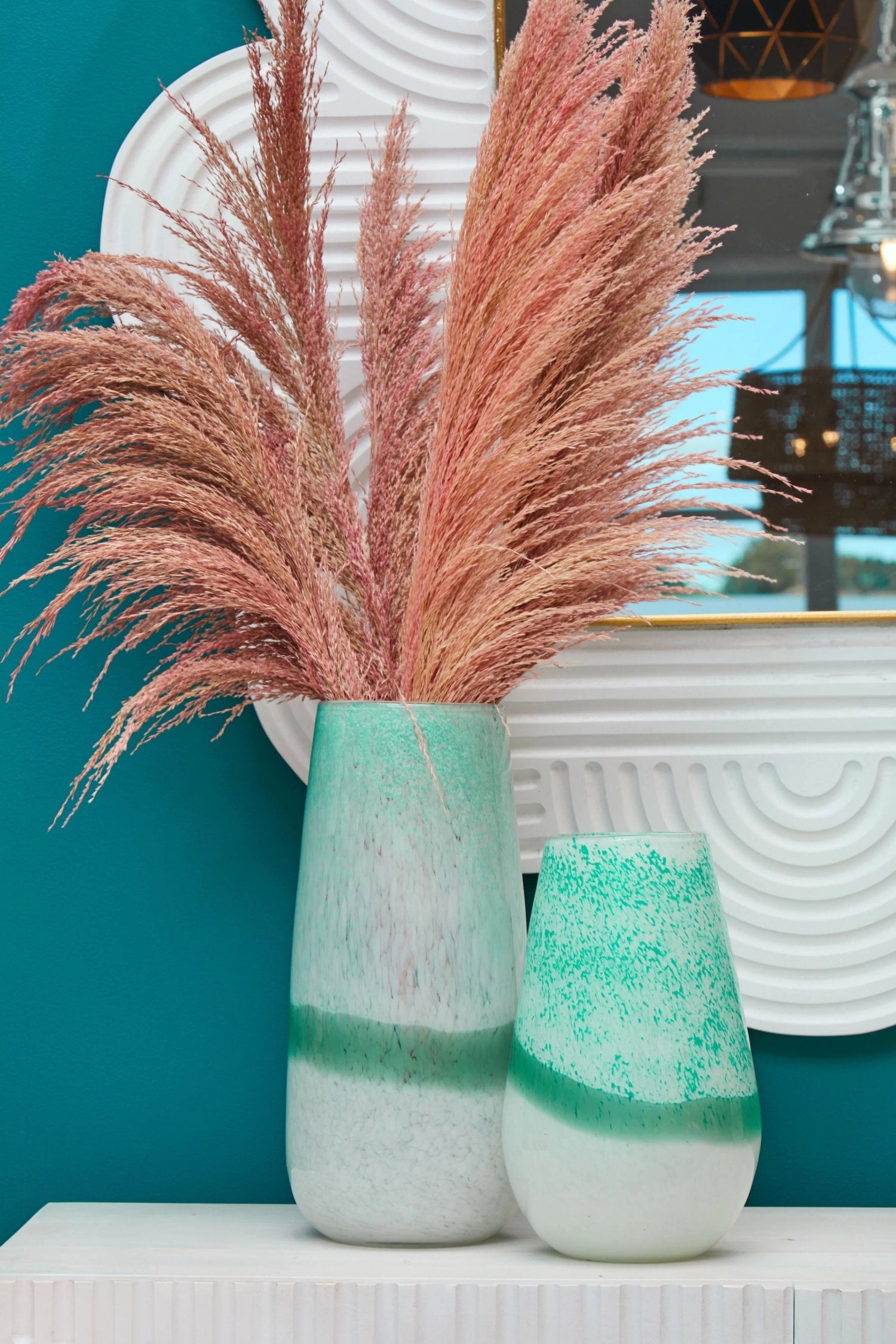 Mosaic Large Turquoise & White Ombre Glass Vase