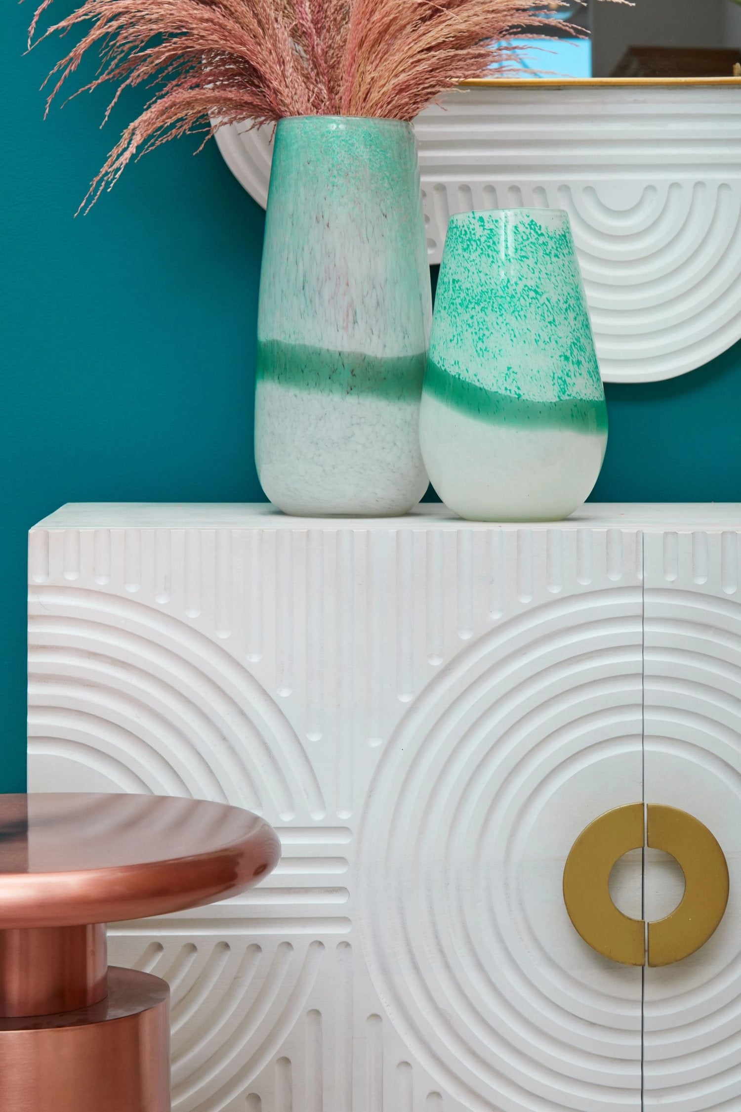 Mosaic Large Turquoise & White Ombre Glass Vase