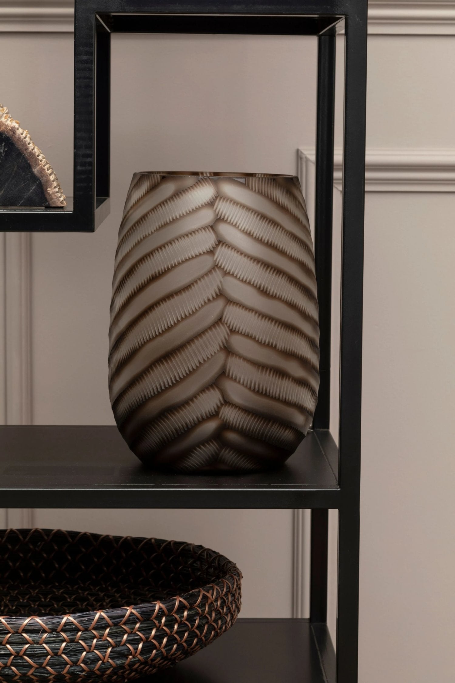 Facet Large Black Chevron Cut Glass Vase