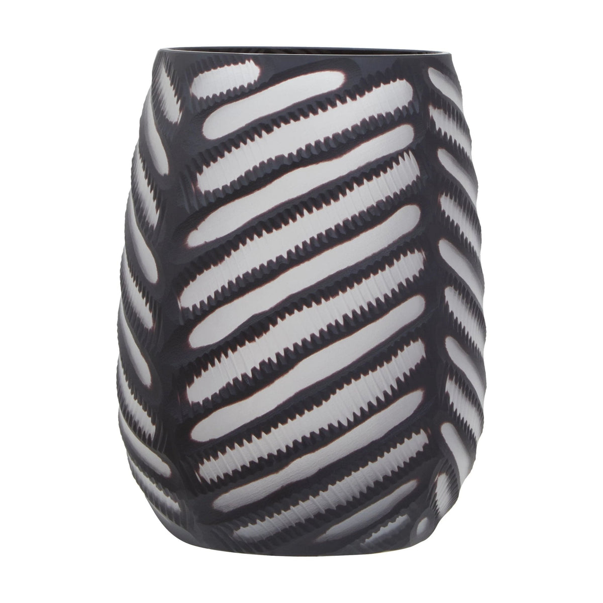 Facet Large Black Chevron Cut Glass Vase