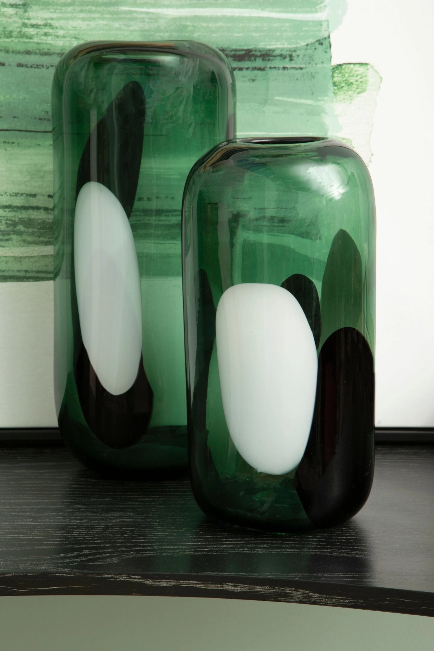 Aurelia Large Green Abstract Pattern Glass Vase