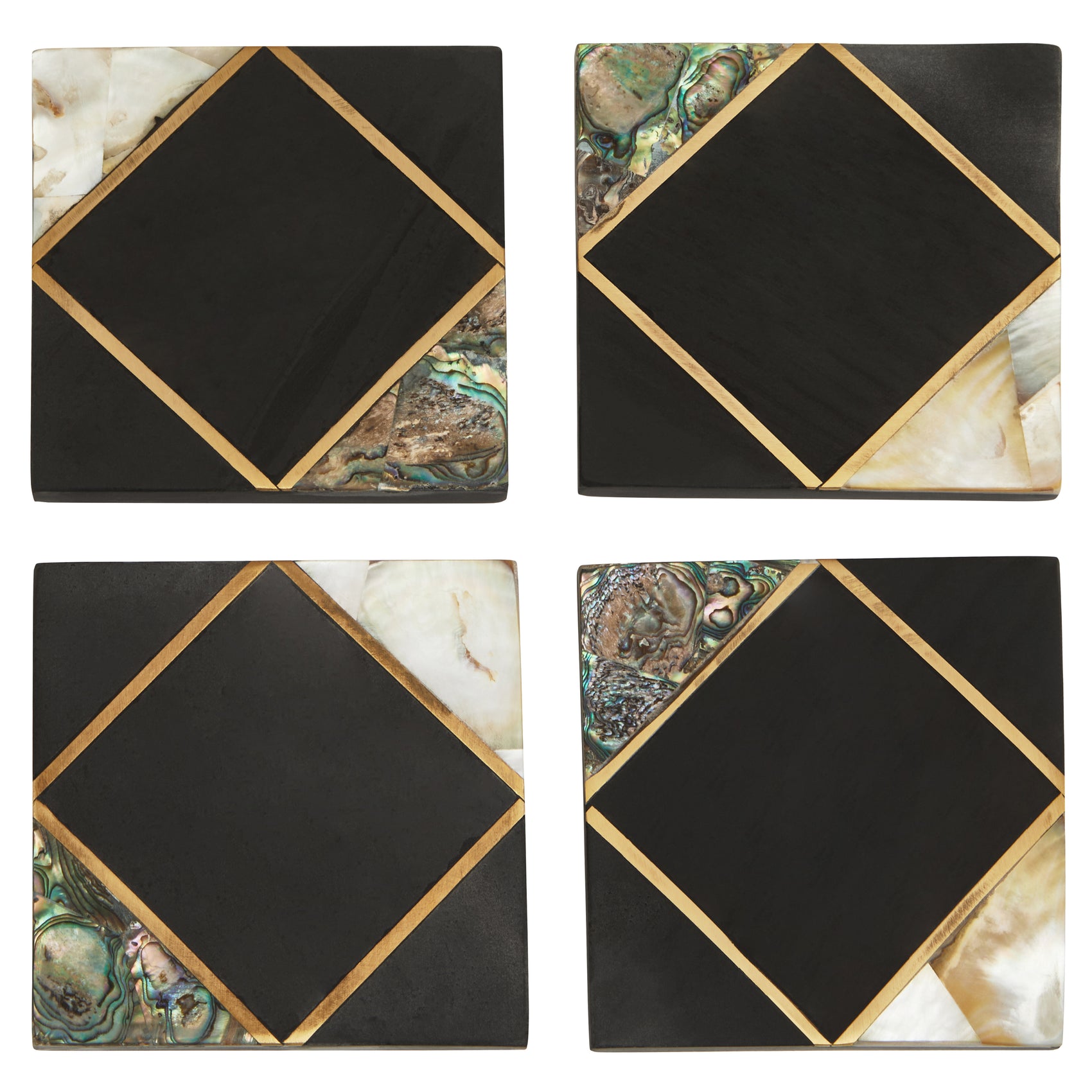 Set of 4 Martini Black Slate & Gold Square Coasters