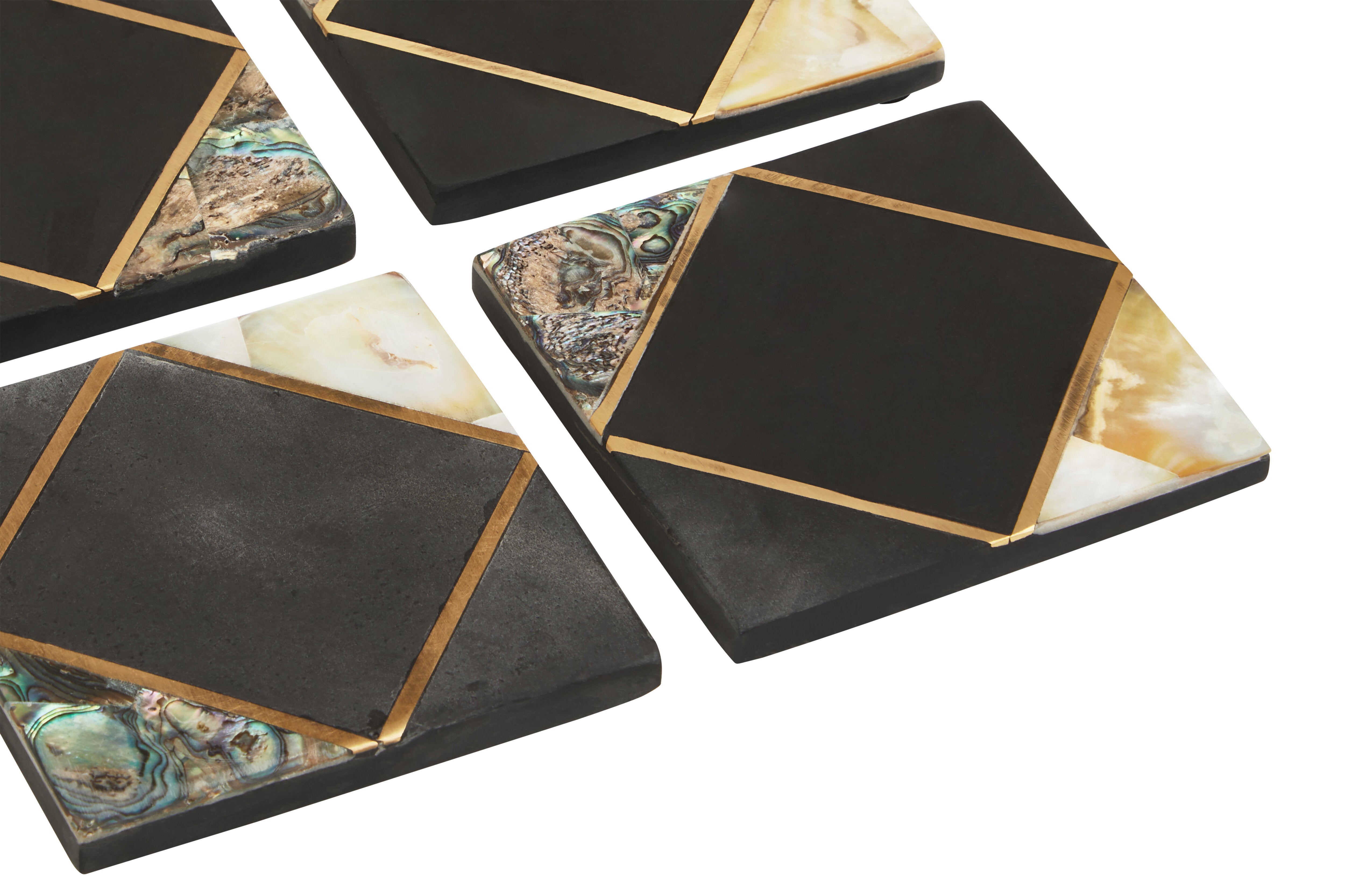 Set of 4 Martini Black Slate & Gold Square Coasters