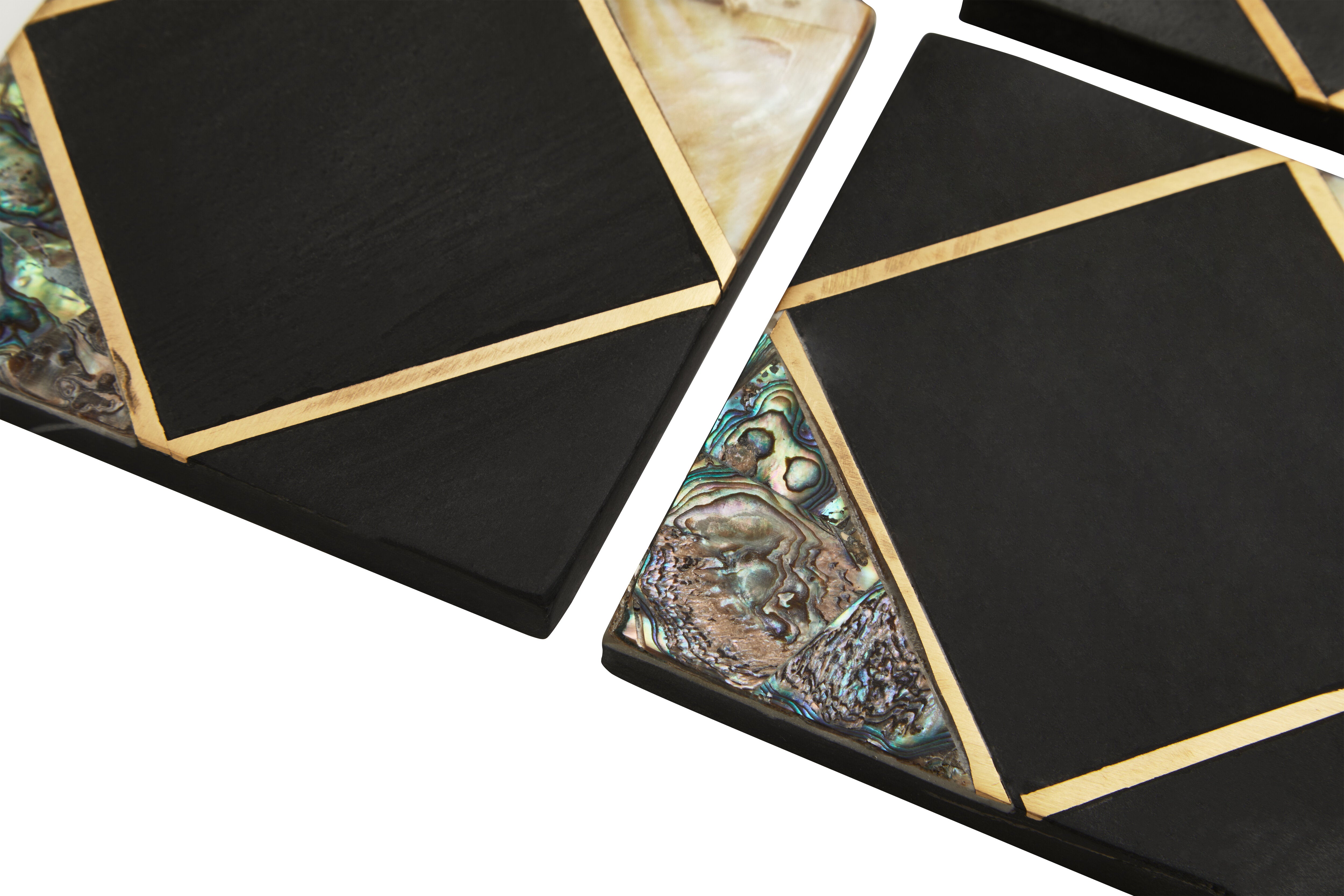 Set of 4 Martini Black Slate & Gold Square Coasters