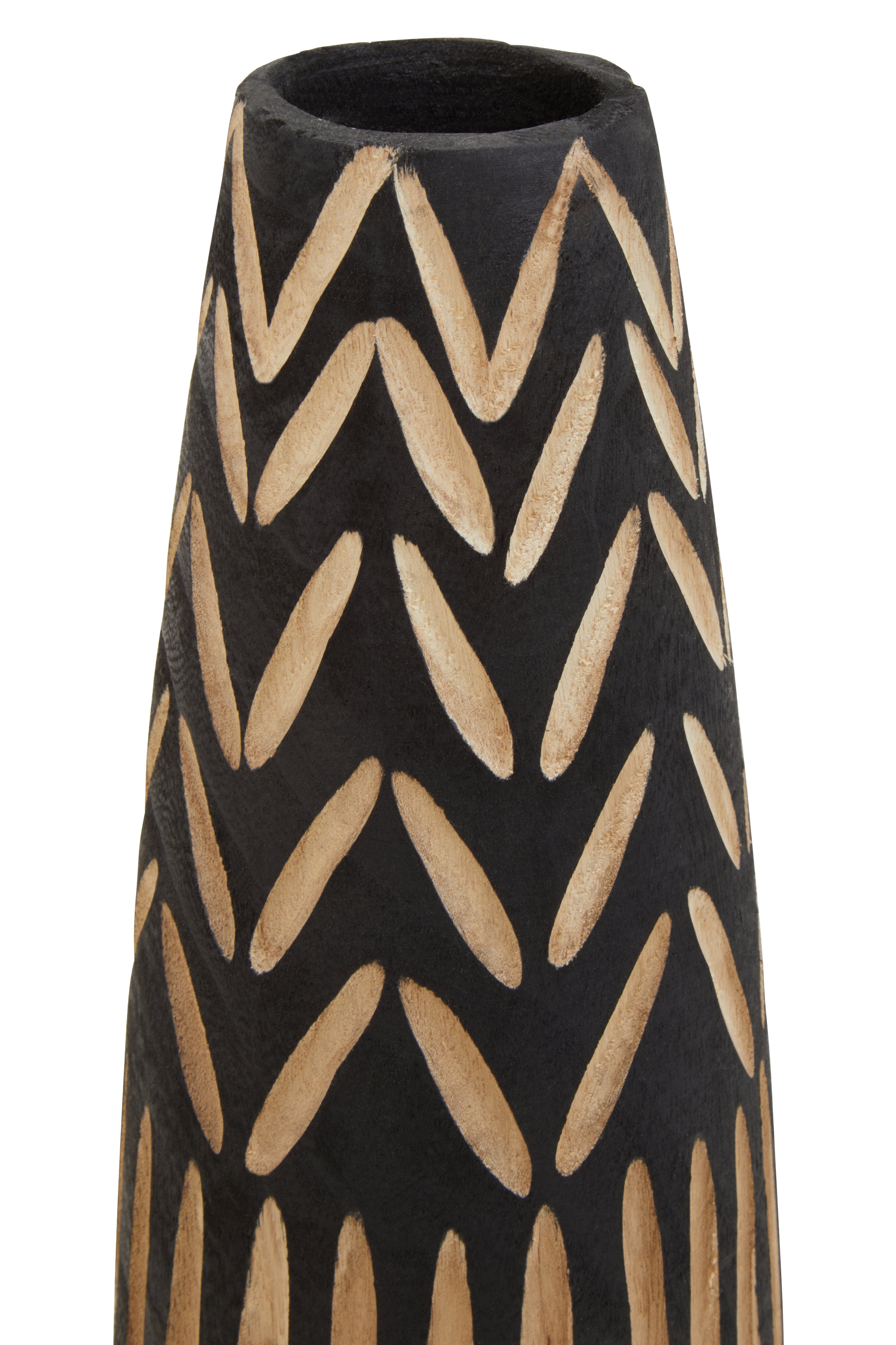 Harmony Large Wooden Engraved Vase in Black & Natural