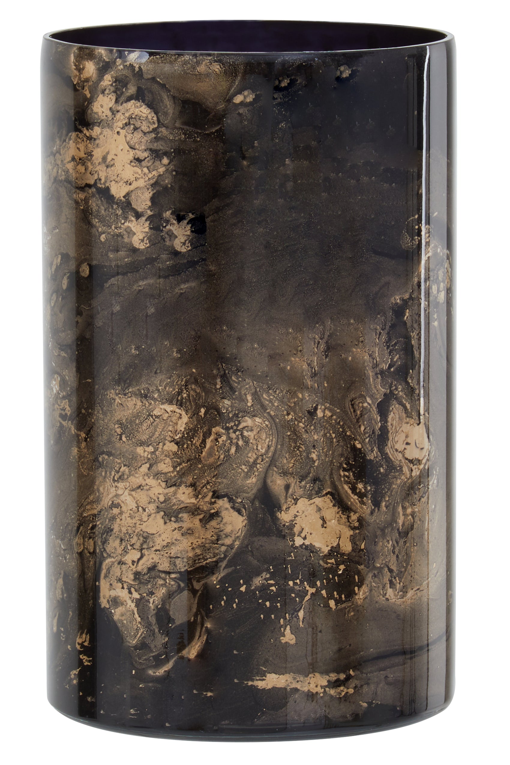 Vasto Black & Gold Marble Effect Glass Candle Holder | Large