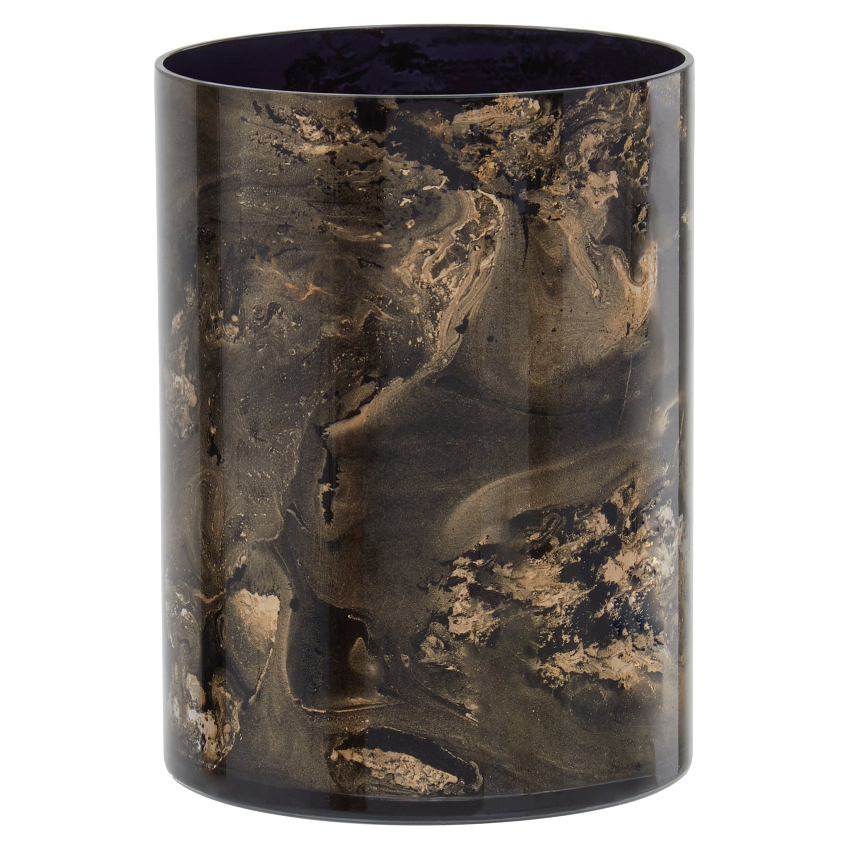Vasto Black & Gold Marble Effect Glass Candle Holder | Small