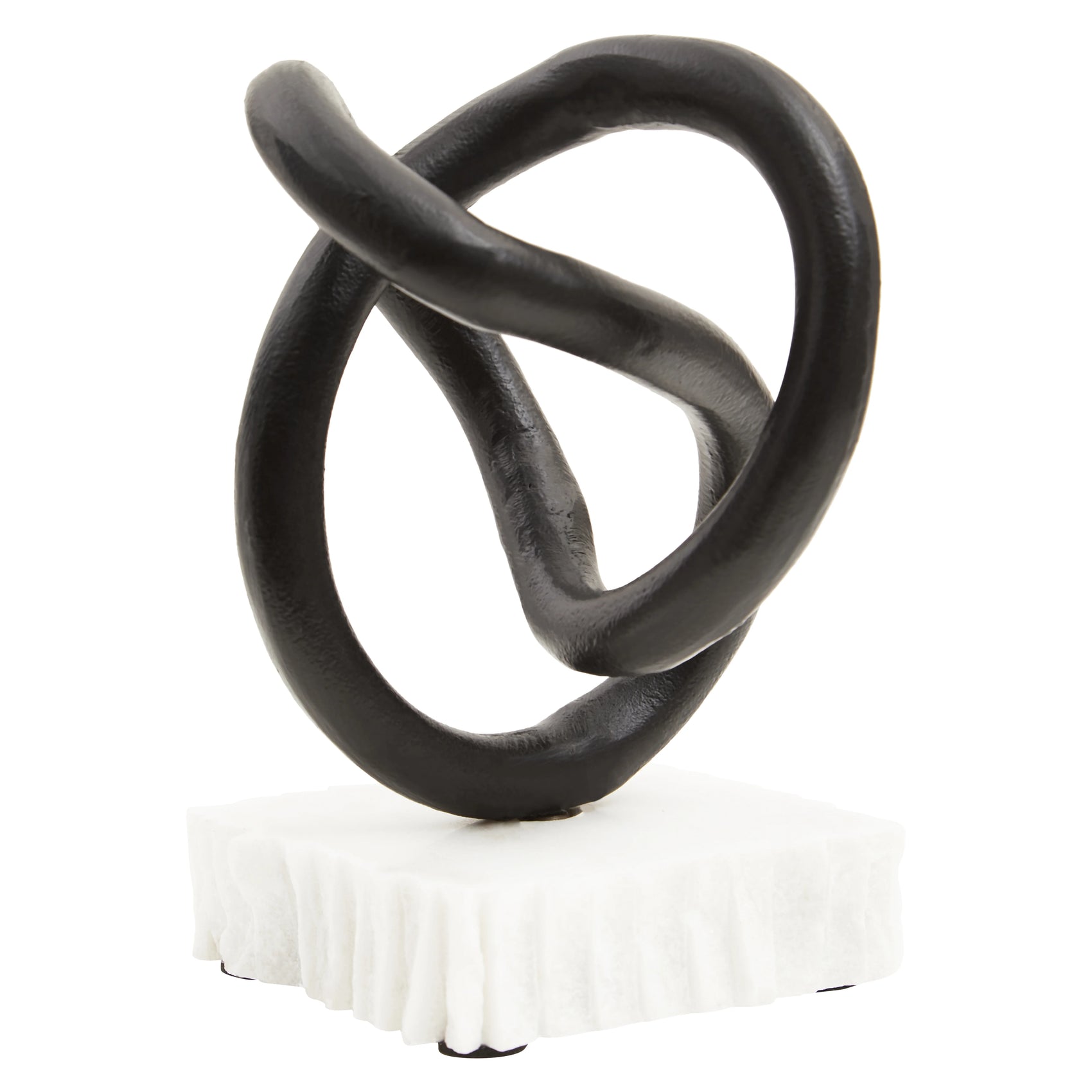Cleo Matt Black Knot Sculpture on White Marble Base