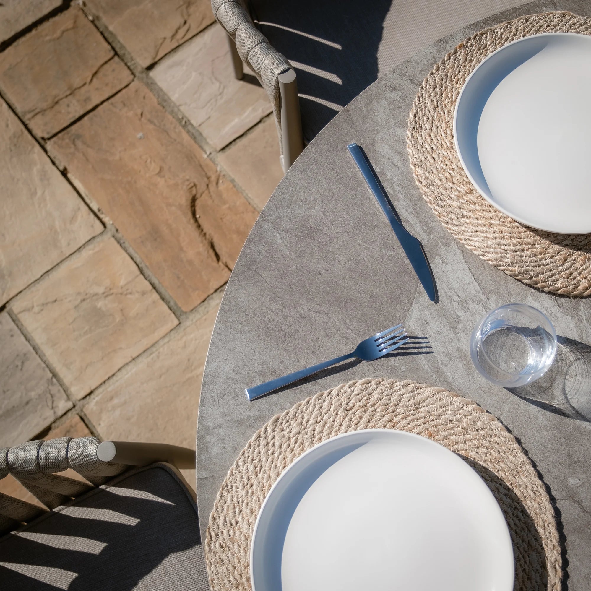 Milan Grey Cool Linen Round Dining Set with Lazy Susan | 4 Seater