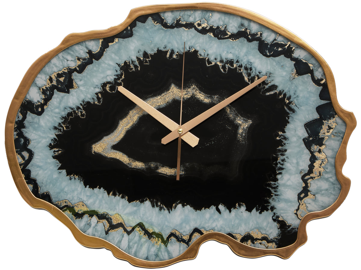 Dolce Black & Gold Agate Effect Wall Clock