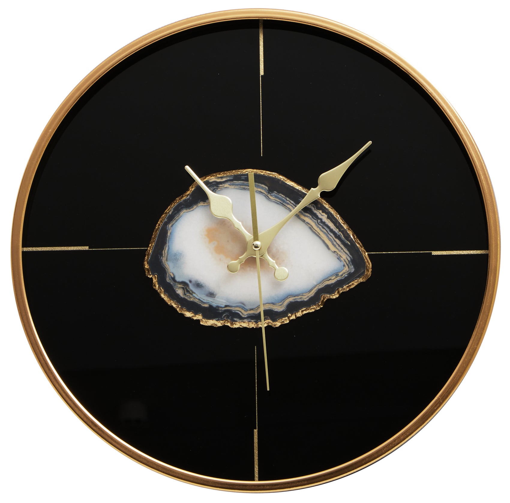 Dolce Black & Gold Agate Stone Effect Round Wall Clock
