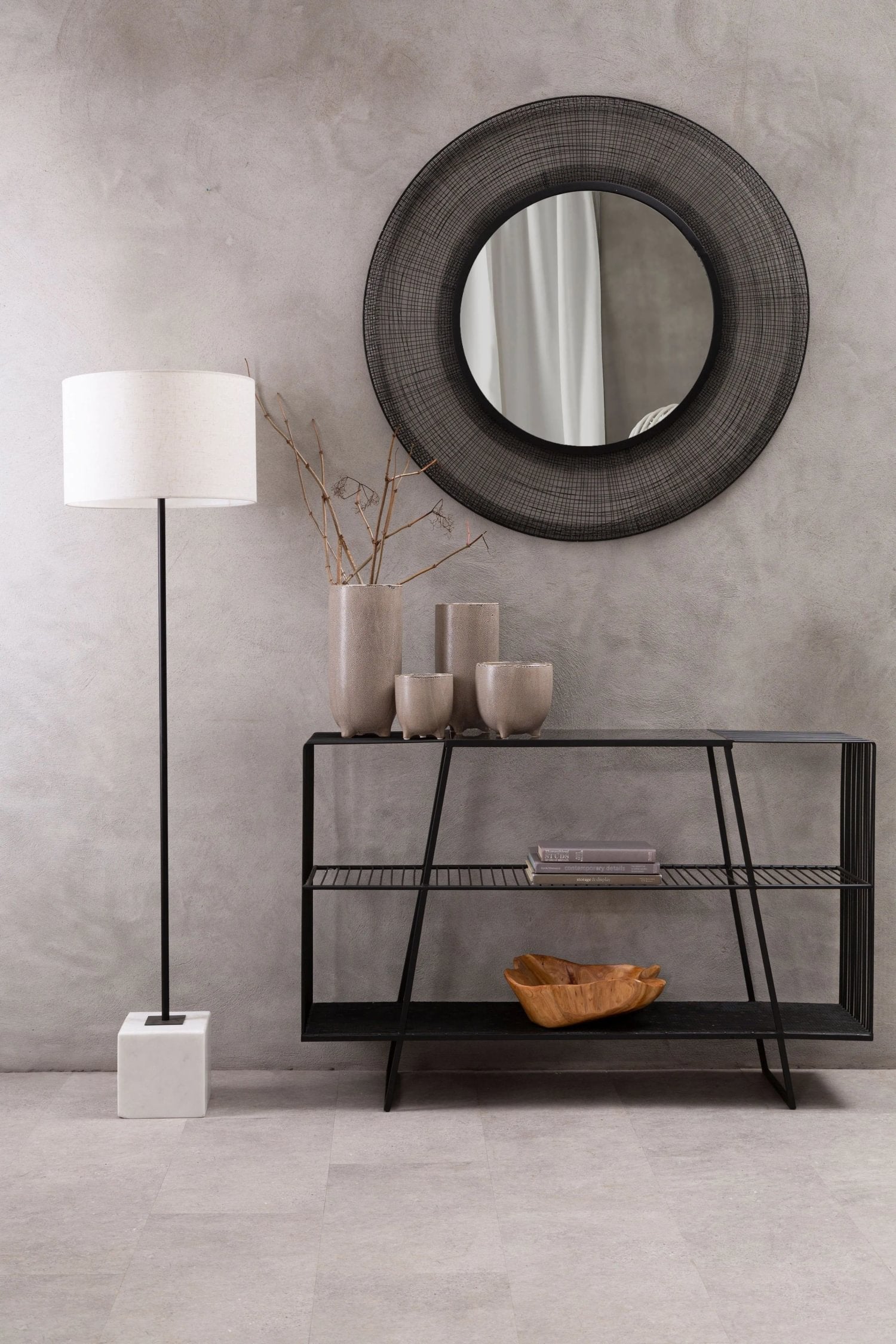 Langford Black Metal & White Marble Floor Lamp