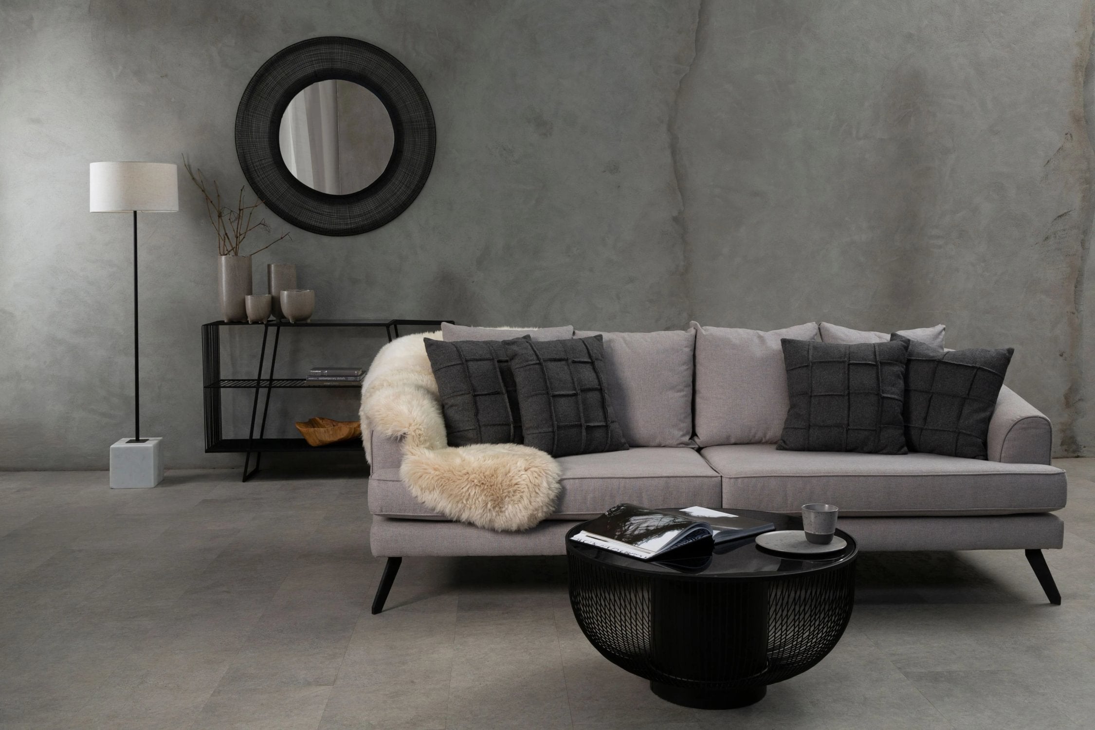 Langford Black Metal & White Marble Floor Lamp