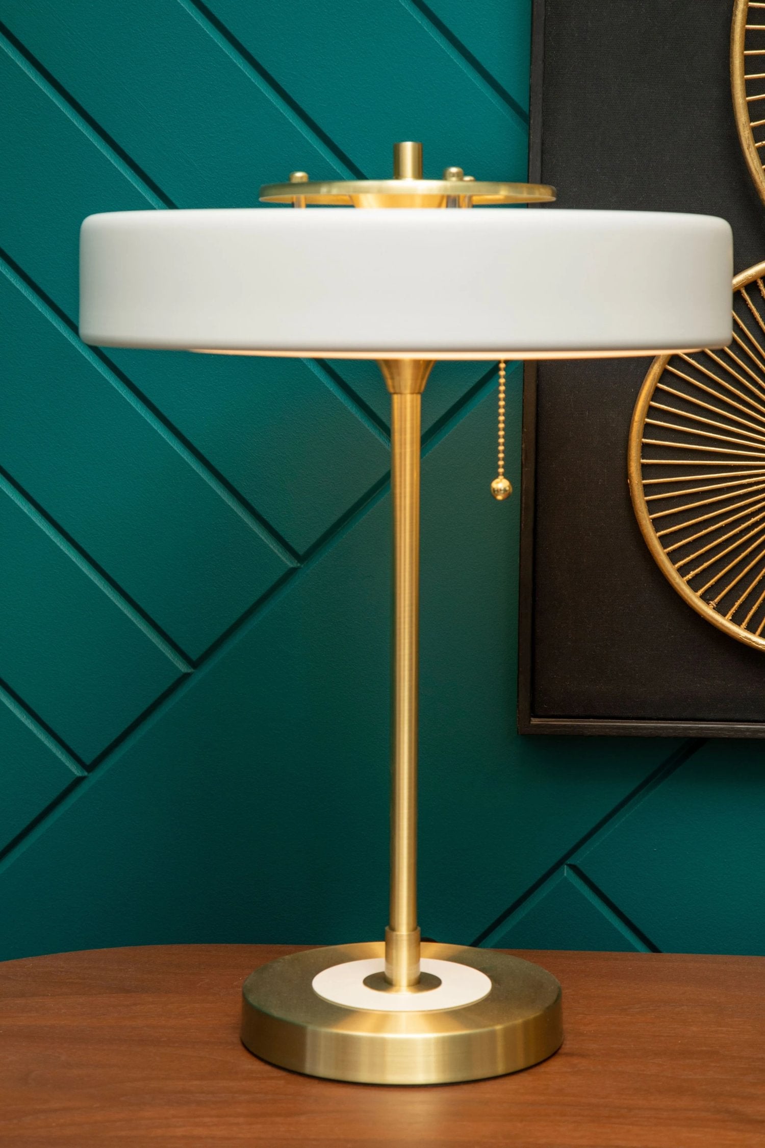 Savoy Brushed Brass Finish & White Shade Table Lamp