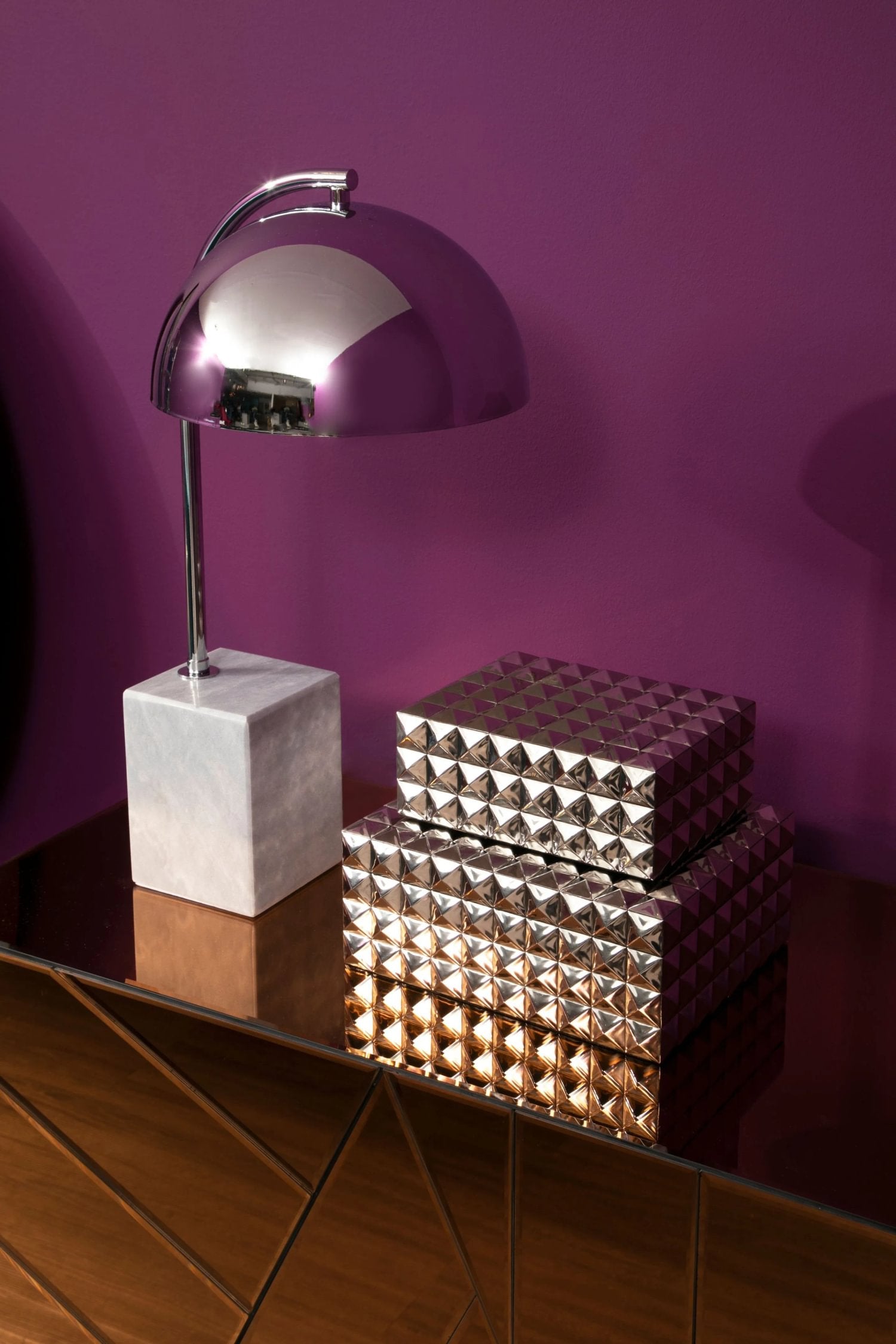 Langford Chrome Finish & Grey Marble Table Lamp