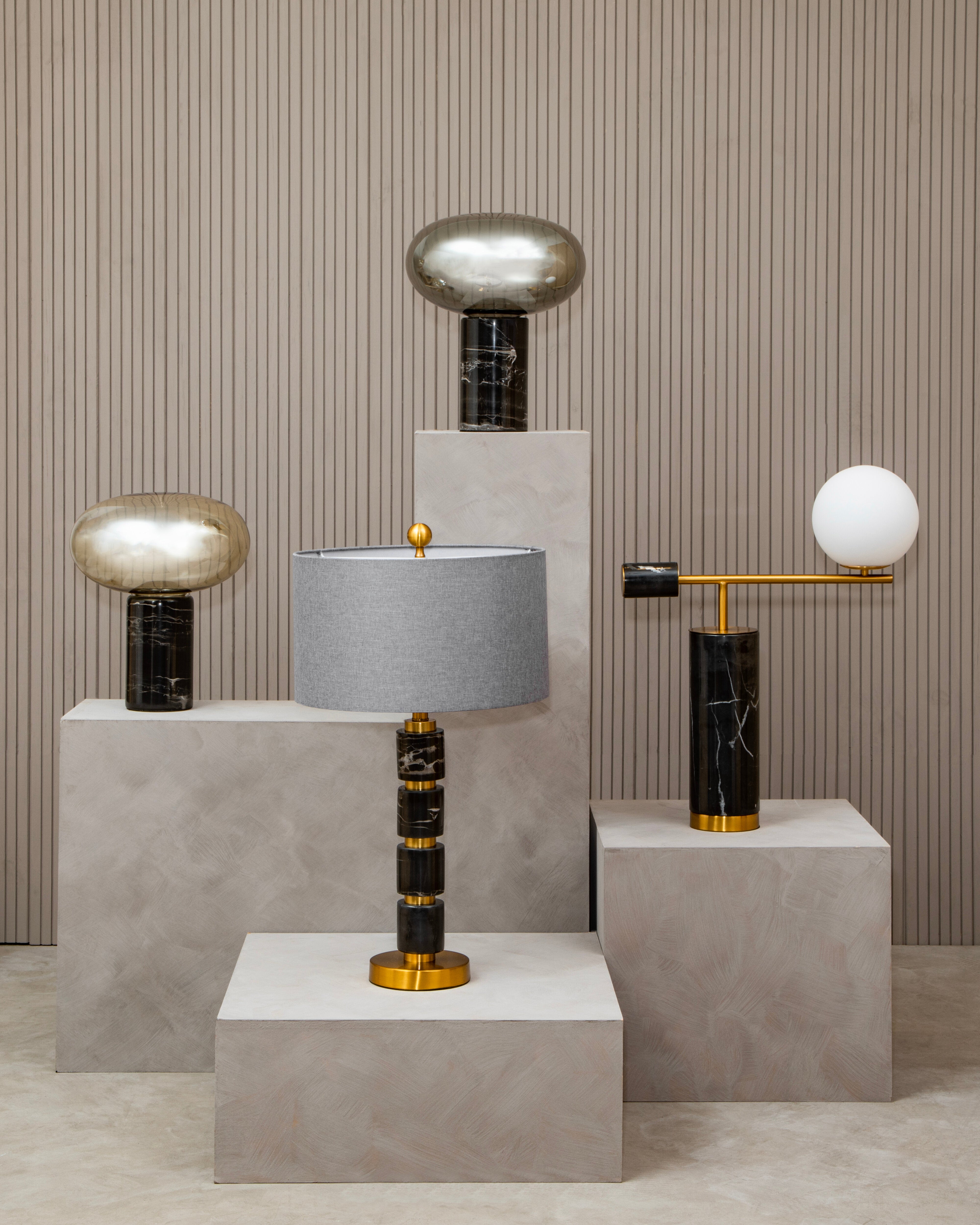Borello Black Marble & Gold Stacked Table Lamp