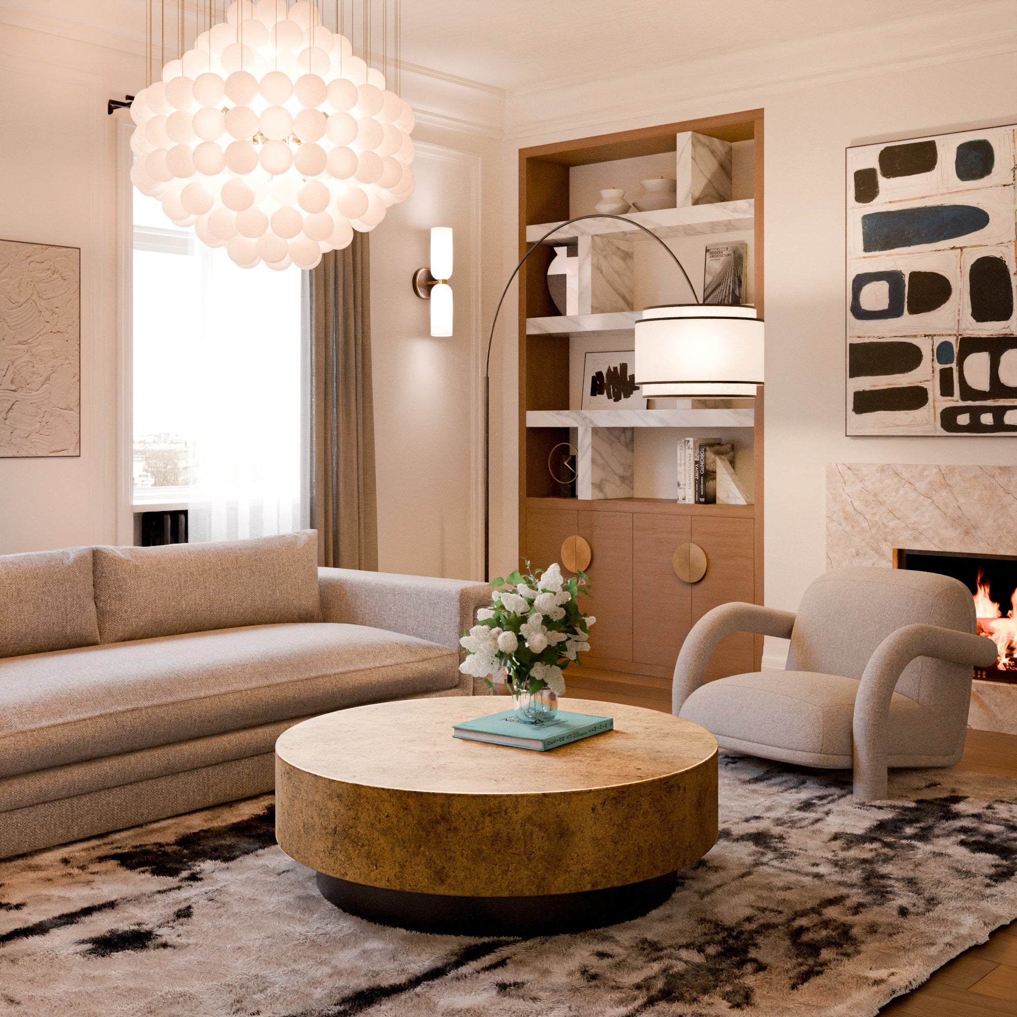 Arcadia Floor Lamp - White Marble & Matt Black Metal