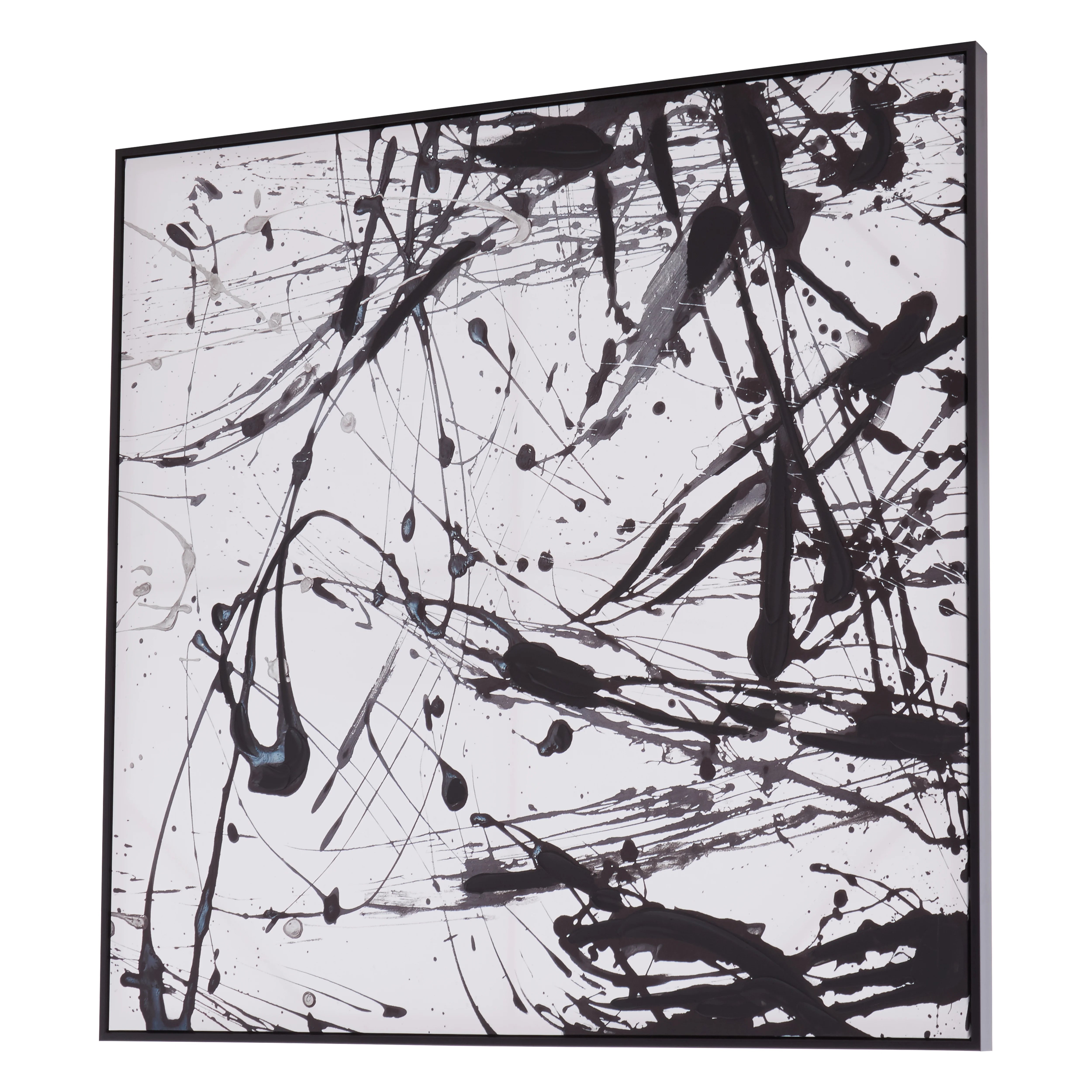 Noah Monochrome Black & White Paint Splash Framed Wall Art