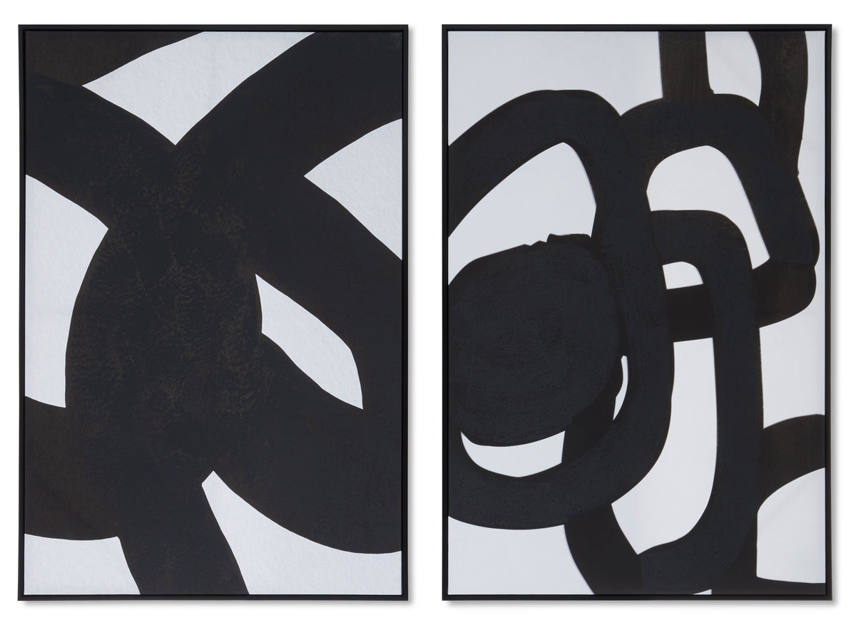Set of 2 Noah Abstract Patterns Black & White Wall Art