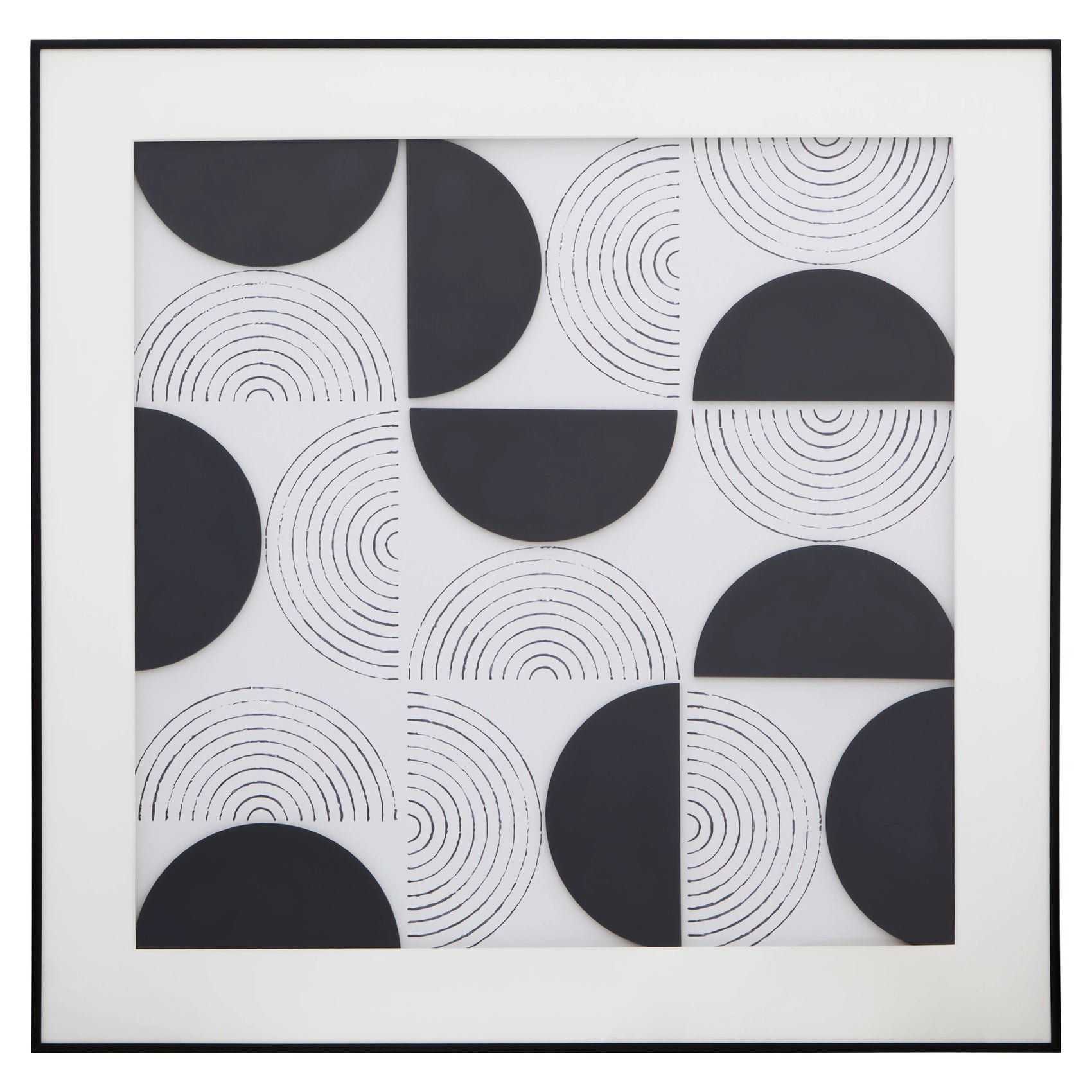 Rico Monochrome 3D Concentric Shapes Framed Wall Art