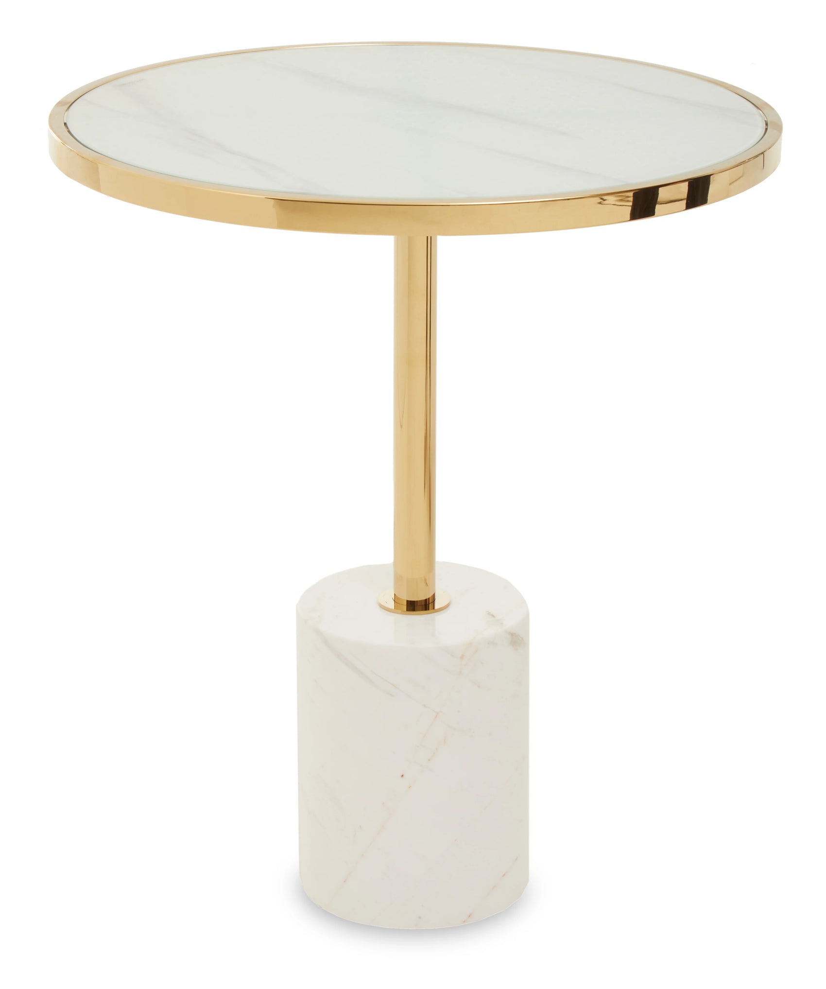 Dyer White Marble & Gold Round Side Table