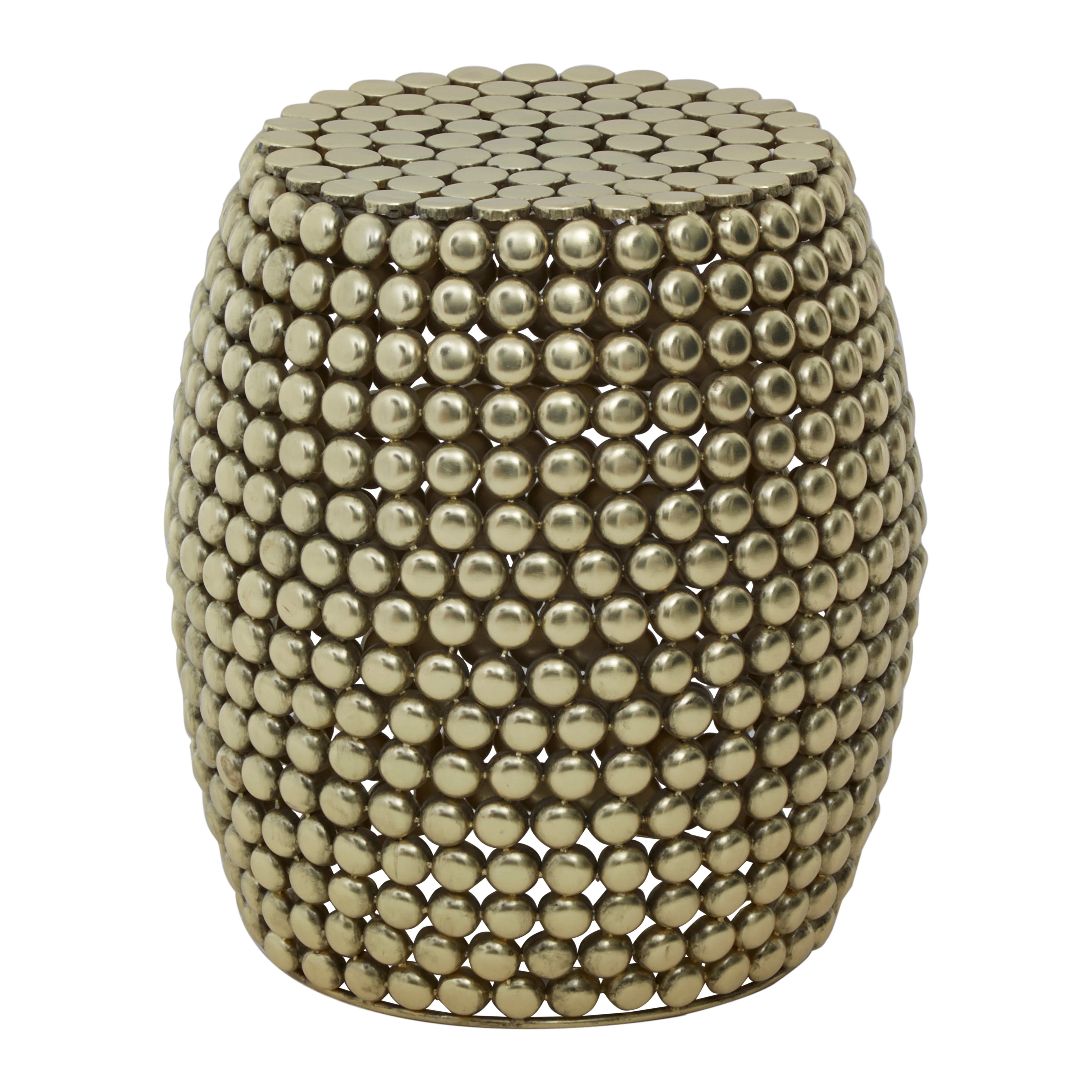 Auro Gold Finish Beaded Barrel Side Table