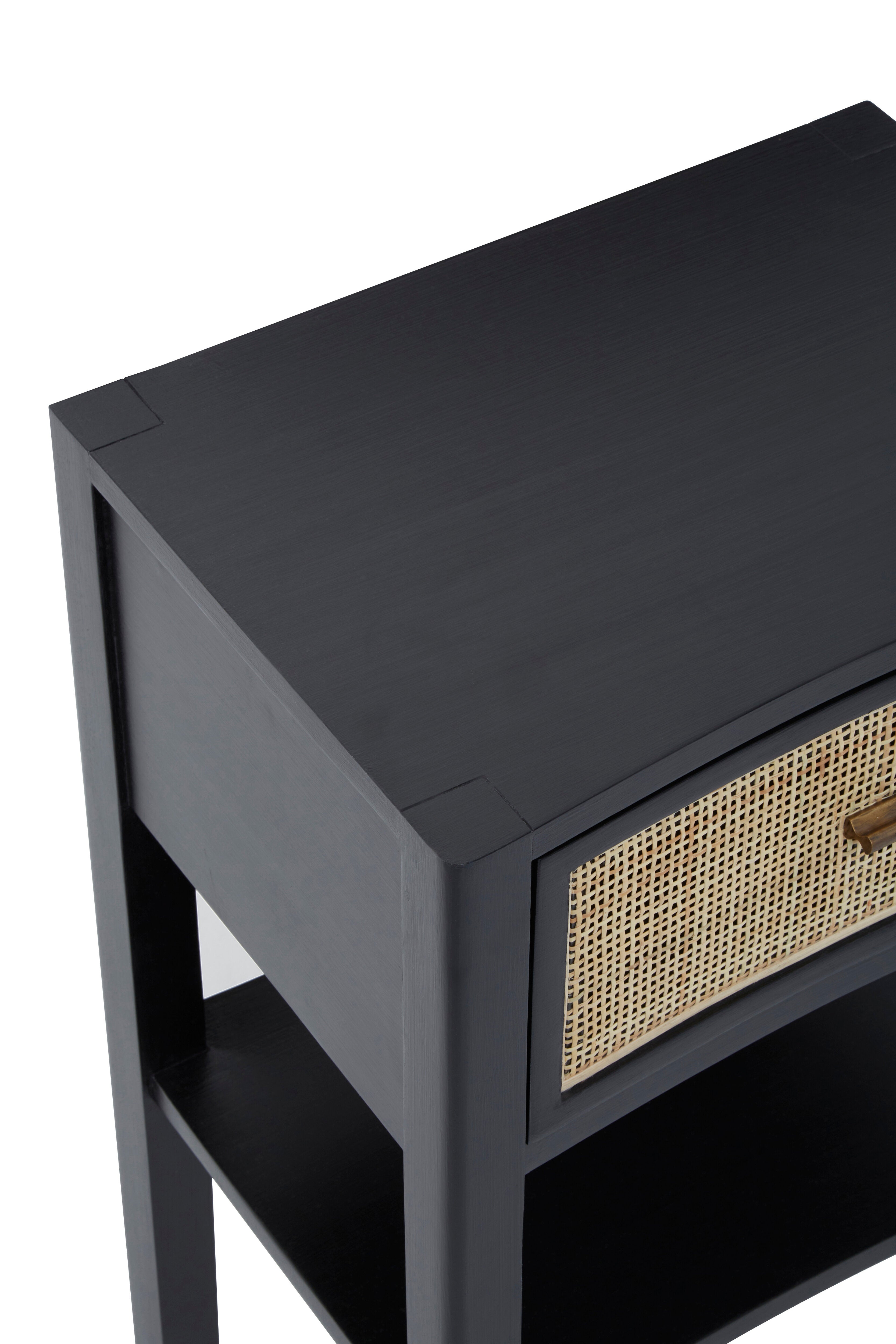Fargo Black Wood & Cane Rattan Side Table | 1 Drawer