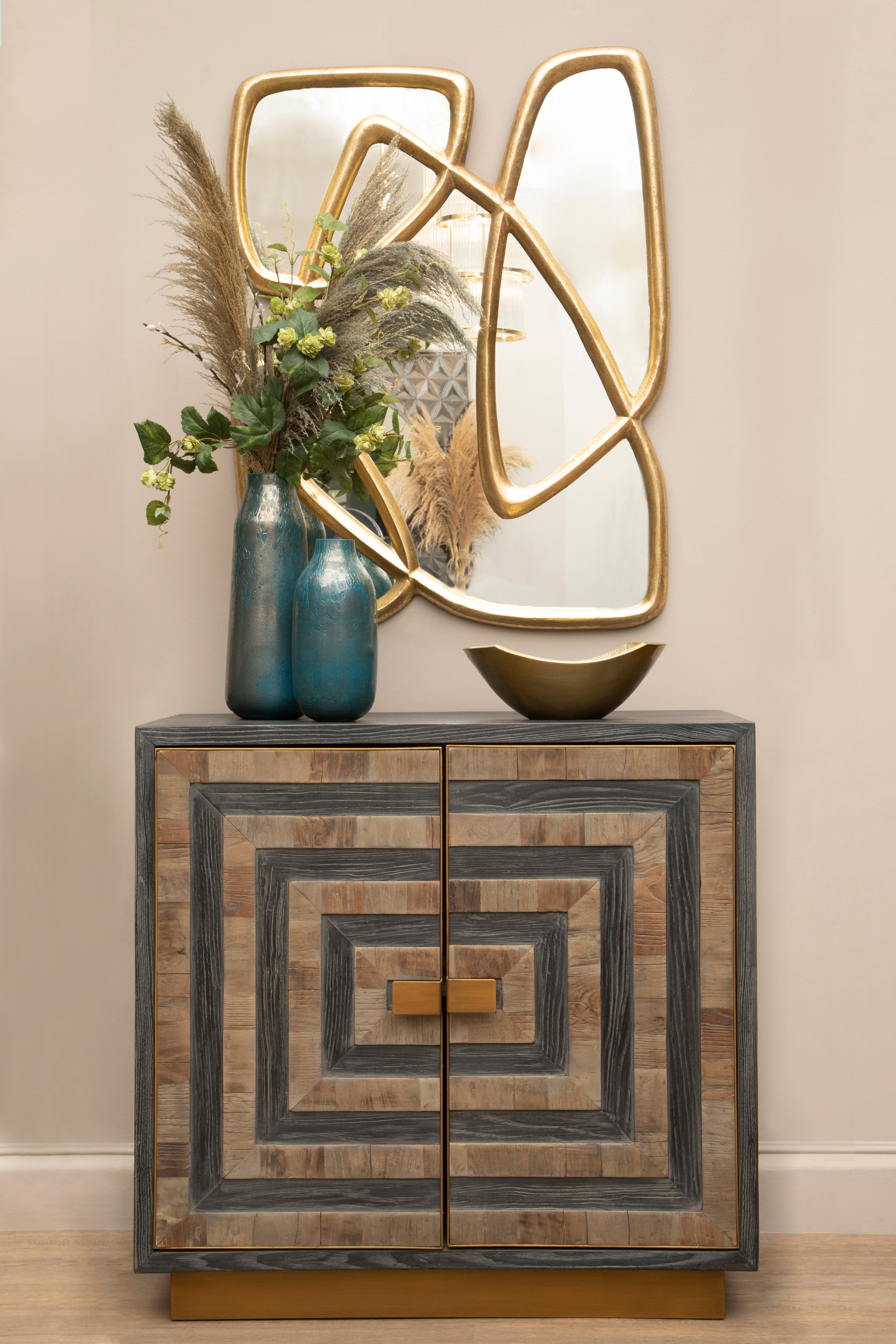 Maiden Black & Brown Elm Wood Geometric Sideboard